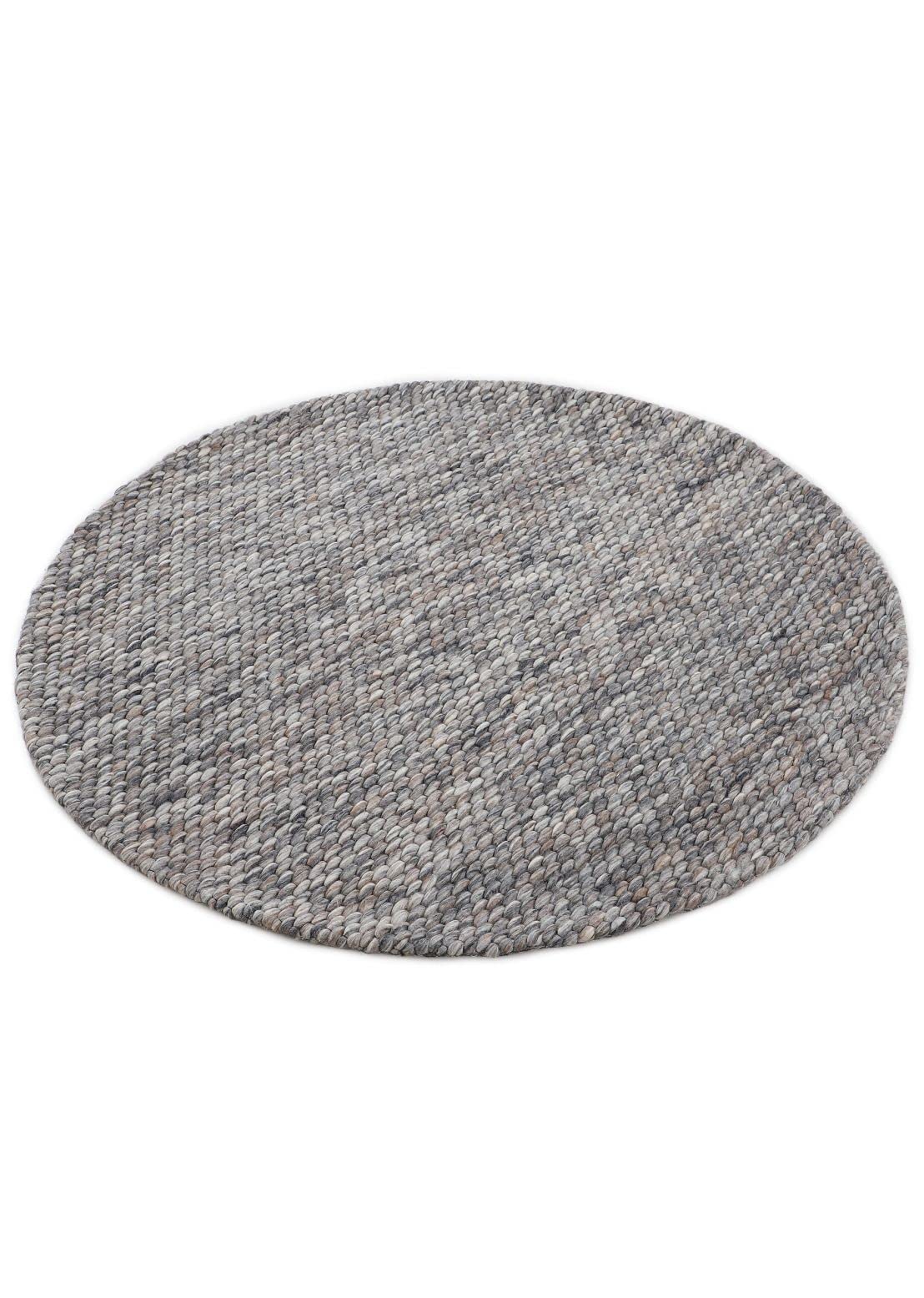 carpetfine Wollteppich Sina weicher handweb Teppich Natur Rund Grau meliert Ø 80 cm | Zeitloser Wollteppich für Wohnzimmer, Schlafzimmer & Kinderzimmer