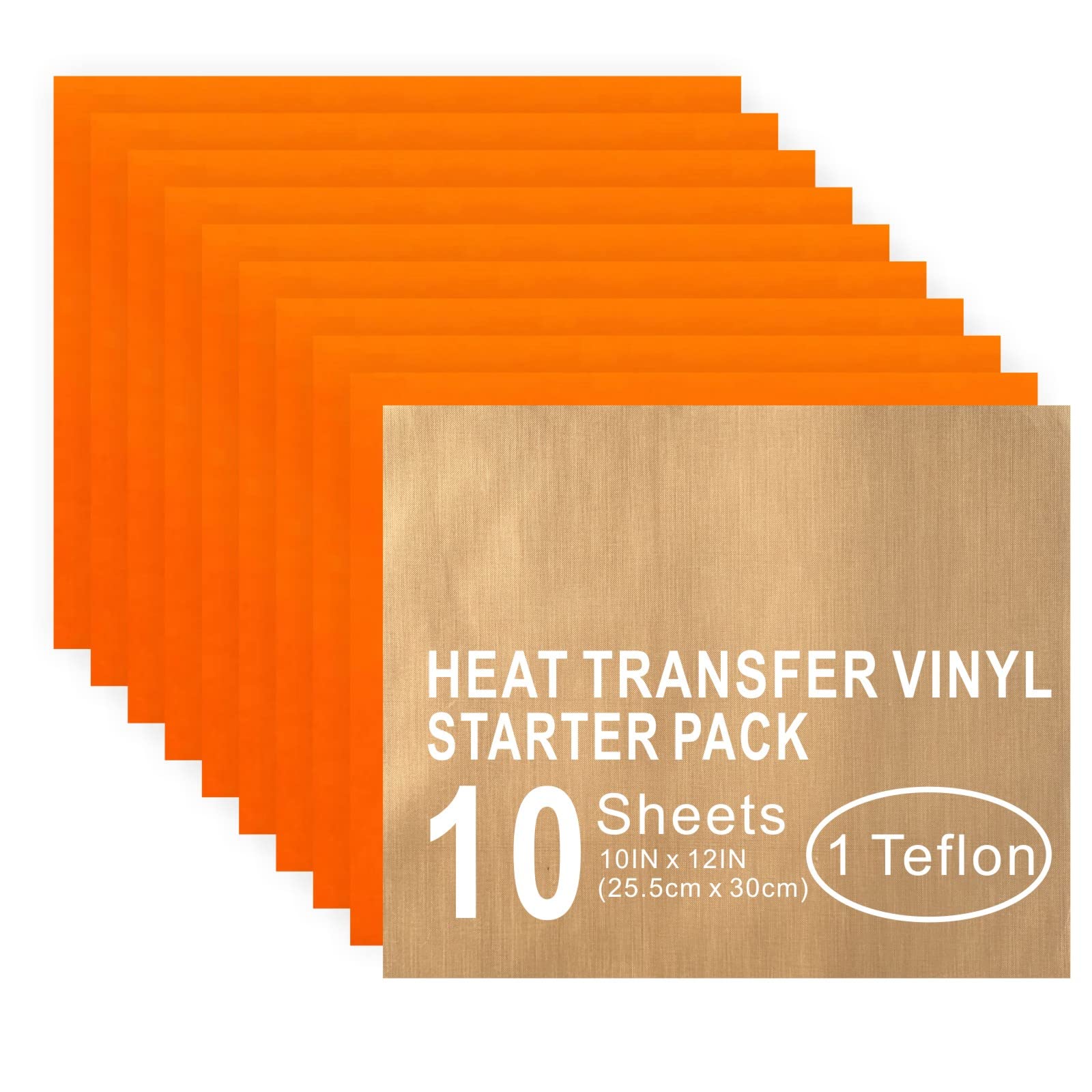 Orange Heat Transfer Vinyl HTV for T-Shirts,10 Pack 12" x 10" Sheets for Iron On T Shirts - for Silhouette Cameo Or Cricut - Heat Press Machine