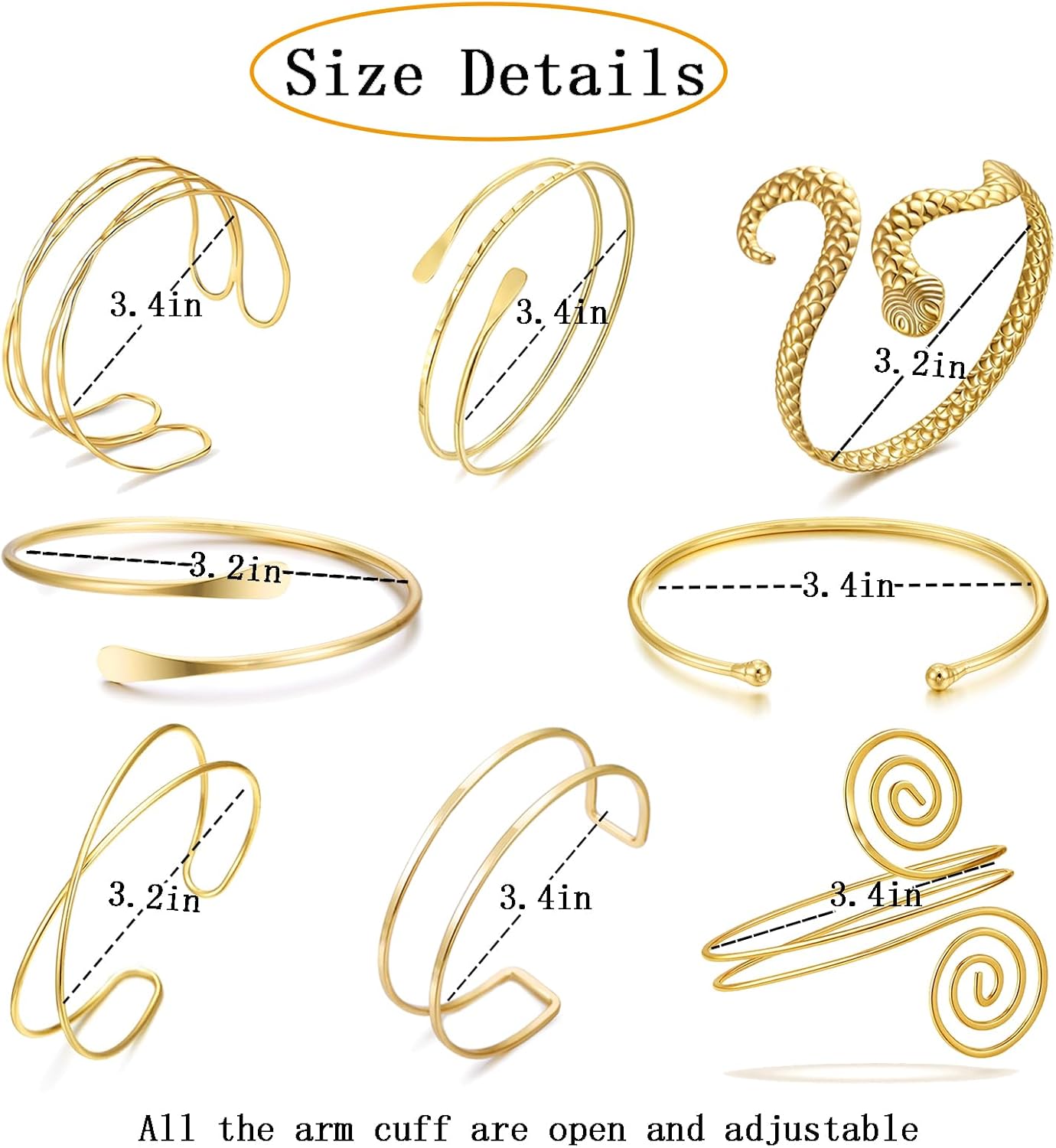 YVVLEE 8PCS Gold Silver Arm Cuff Jewelry for Women Arm Layered Cuff Gold Bangles Adjustable Coil Swirl Armlet ArmBand Stackable Jewelry Minimalist Coil Arm Armband Set - Image 2