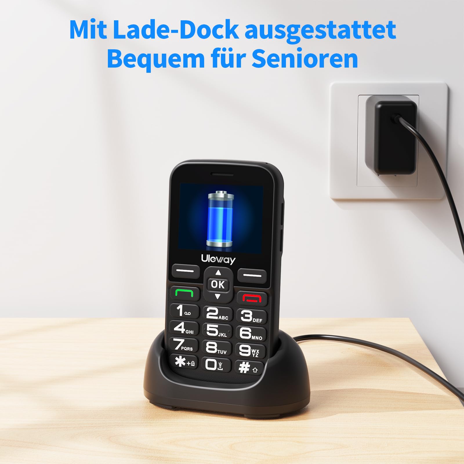 4G Seniorenhandy Ohne Vertrag mit Groüe Tasten | Großes 2,4-Zoll-IPS-Display | Dual Nano SIM Senioren Rentner Handy mit Notruftaste | Typ-C-Kabel | Hörgeräte Kompatibel | Tastenhandy mit Ladestation