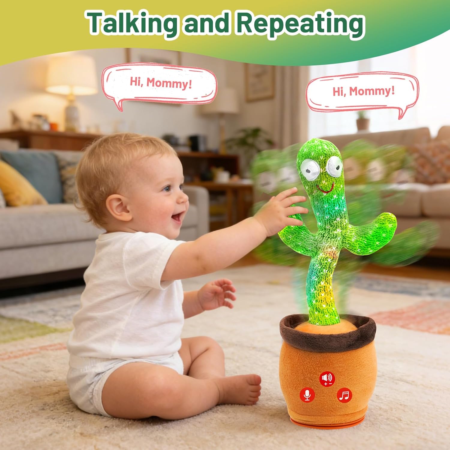 Baby Toys Dancing Talking Cactus Toy, Boys Girls Interactive Gifts Mimicking Singing Repeating Cactus, Toddler Toys Stocking Stuffers for Grandkids with Exclusive Songs