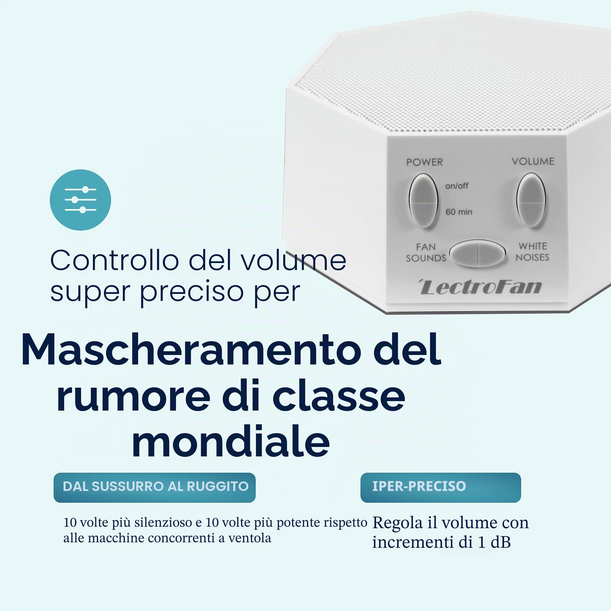 LectroFan ASM1007-G, Generatore di Suono Bianco con Suoni di Ventola e Timer (Bianco)