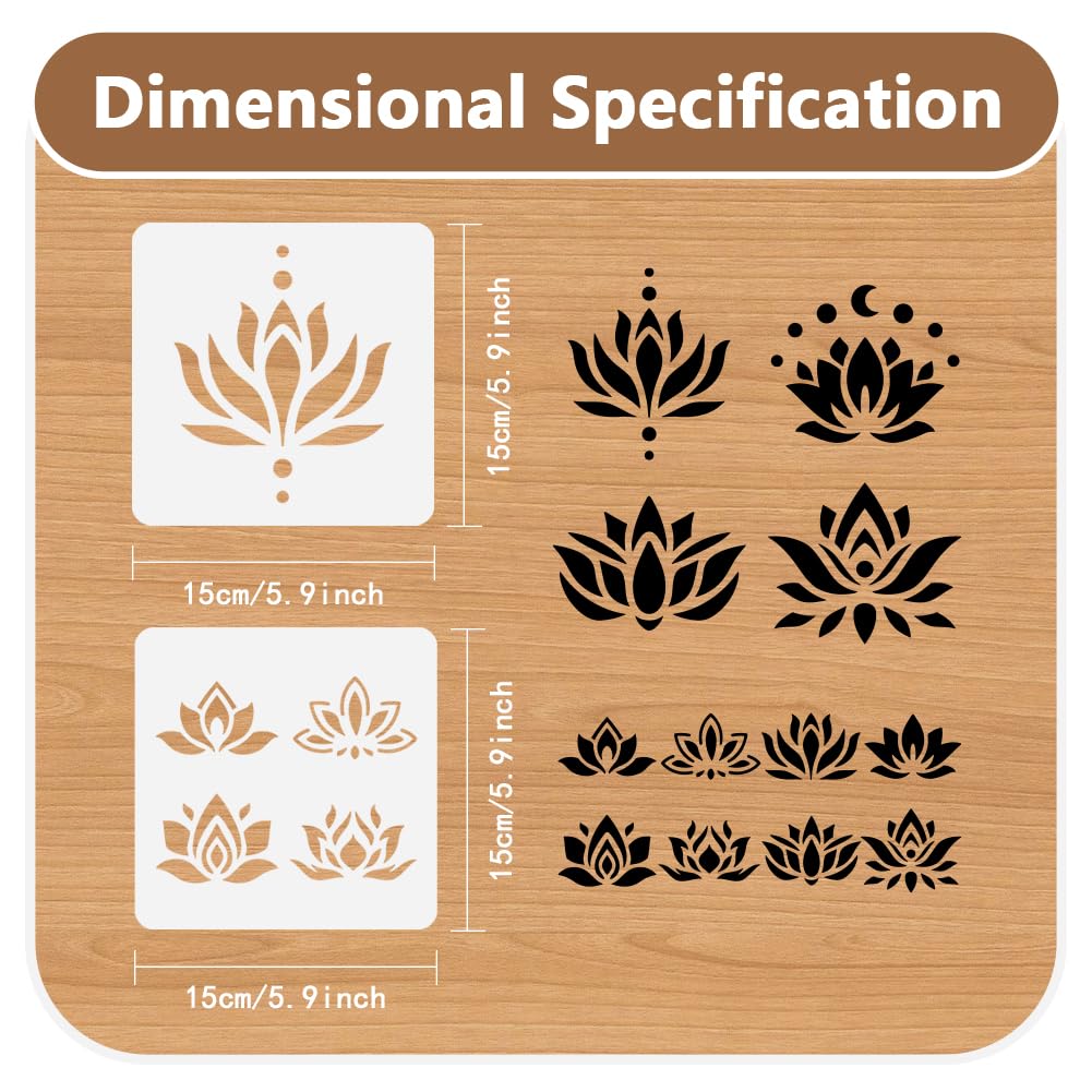 DOODLREAM 6pcs Lotus Flower Wall Stencil Templates 15 x 15cm Reusable Plastic Stencil for Painting on Wood Floor Tile Fabric Glass Furniture DIY Home Decor - Image 2