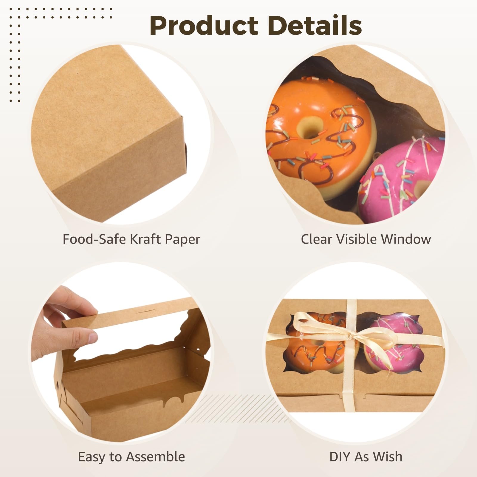 Generisch 50 cajas de galletas kraft con ventana, 7,1 x 4,3 x 1,6 pulgadas, caja de galletas de papel kraft, caja de almacenamiento marrón para pasteles, postres, dulces, donas, vacaciones y regalos
