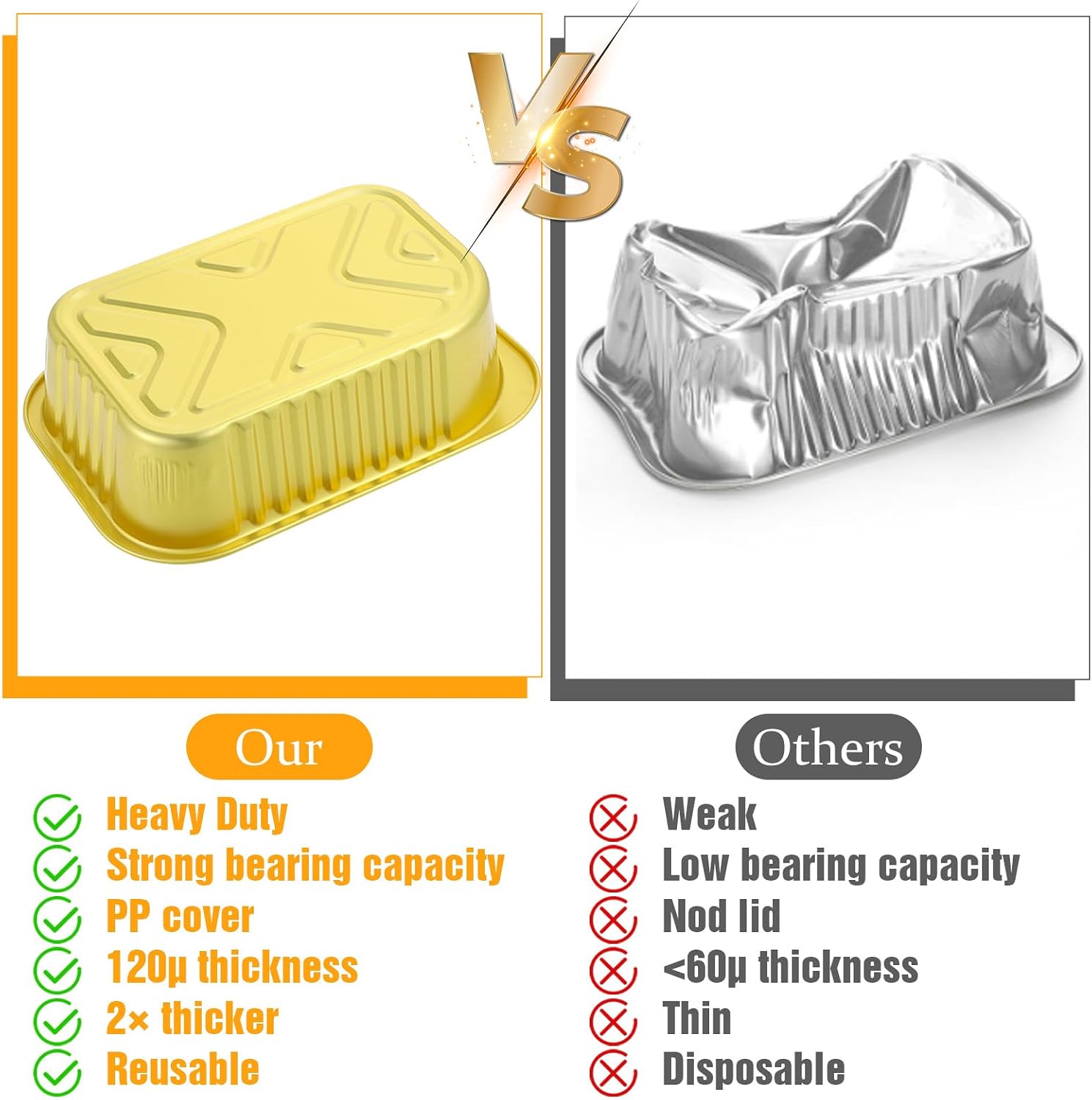 1 LB Foil Pans with Lids 50 Pack Heavy Duty Disposable Small Gold Aluminum image 3