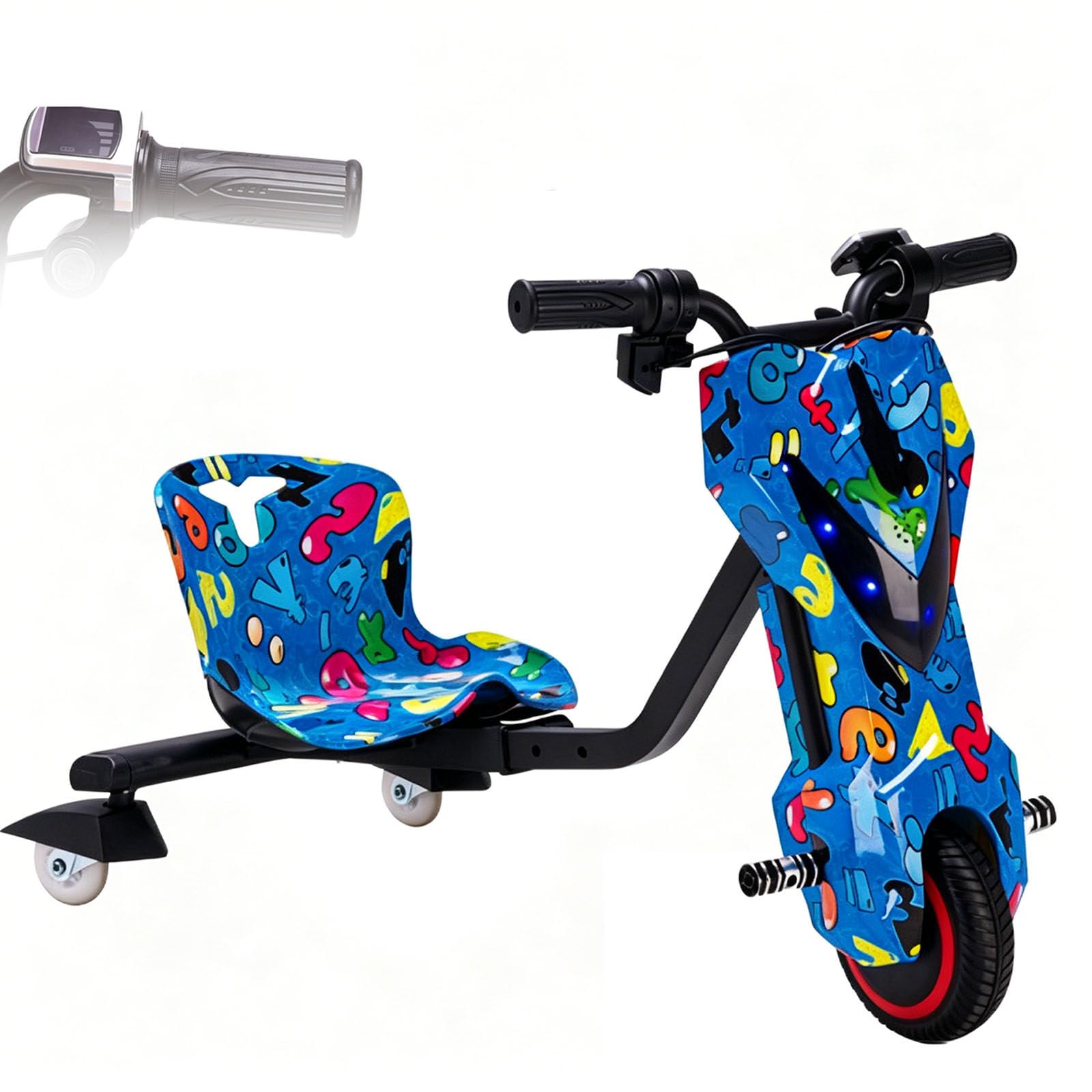 LTdlhFk Drift Cart,8" Electric Drift Trike,With Music and Lights,3 Adjustable Speeds,Strong Steel Frame,Big Wheel Drifting Tricycle,100kg Load-Bearing D