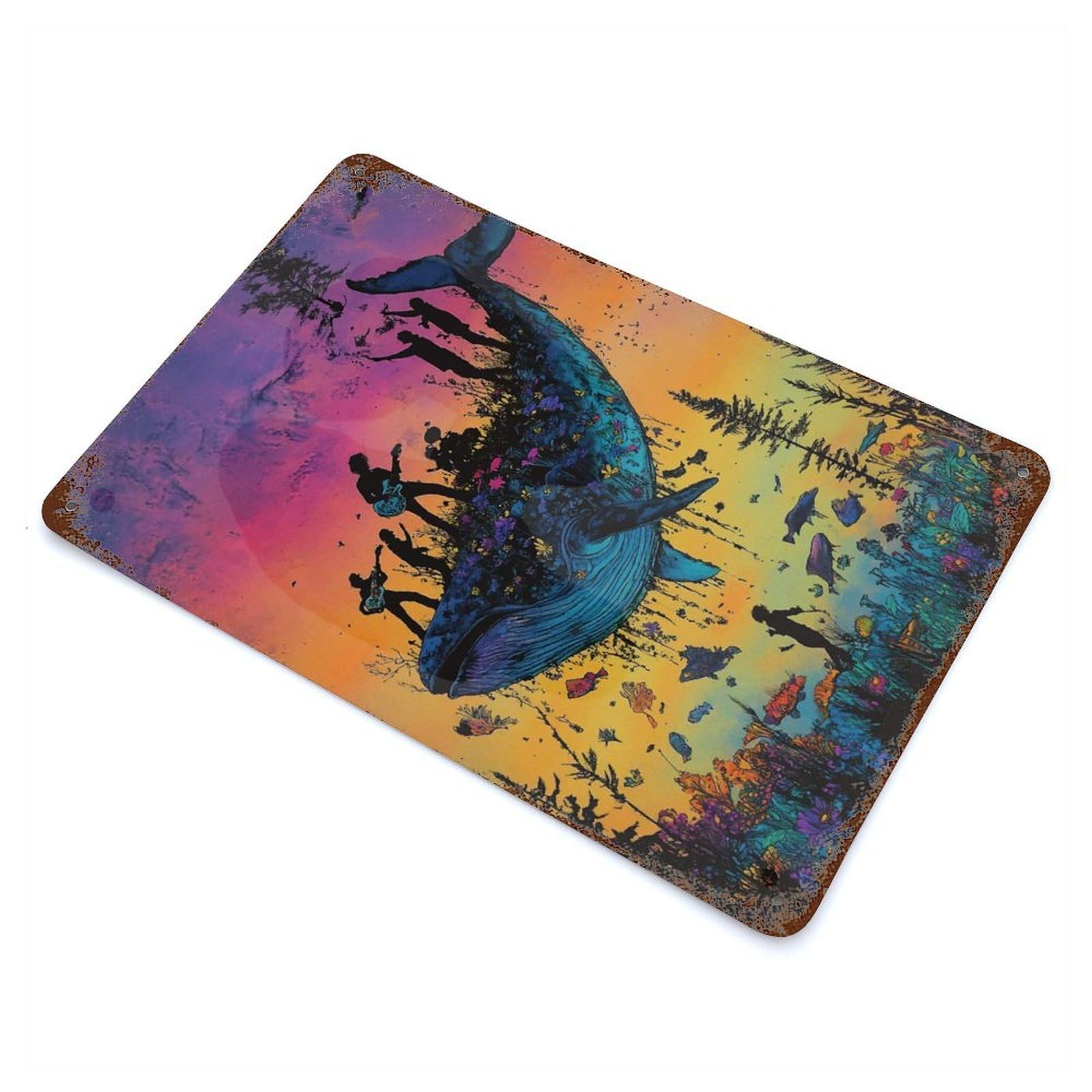 Rust Effect Whale Symphony Rusty Metal Tin Sign 11.8"x7.9", Old School Wall Decor for Cafe, Home Bar And Lounge Decor