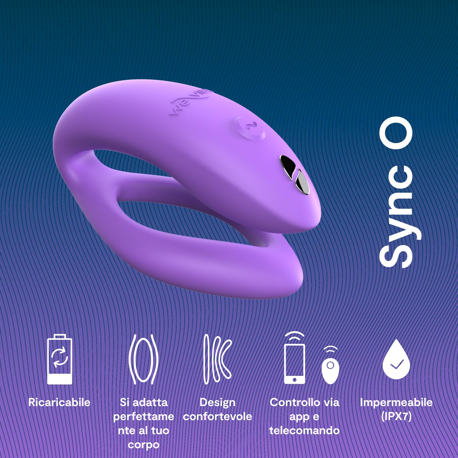 We-Vibe Sync O Vibratore di coppia - Sex toy vibrante a C con telecomando per donne - Controllato tramite app - Stimolazione del punto G e del clitoride - Resistente all'acqua e ricaricabile - viola