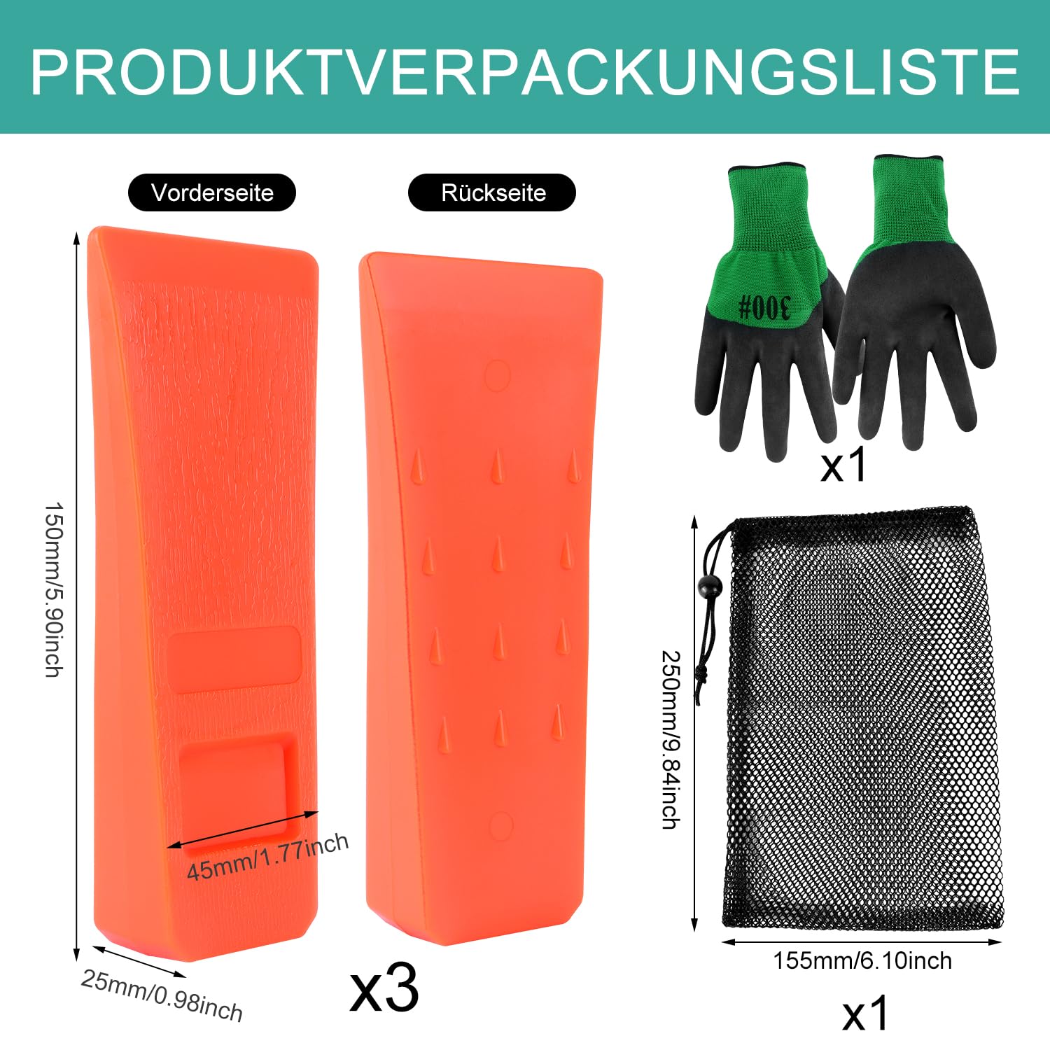 Cunei Abbattimento Alberi - Set 7 Pezzi In Plastica ABS Con Guanti