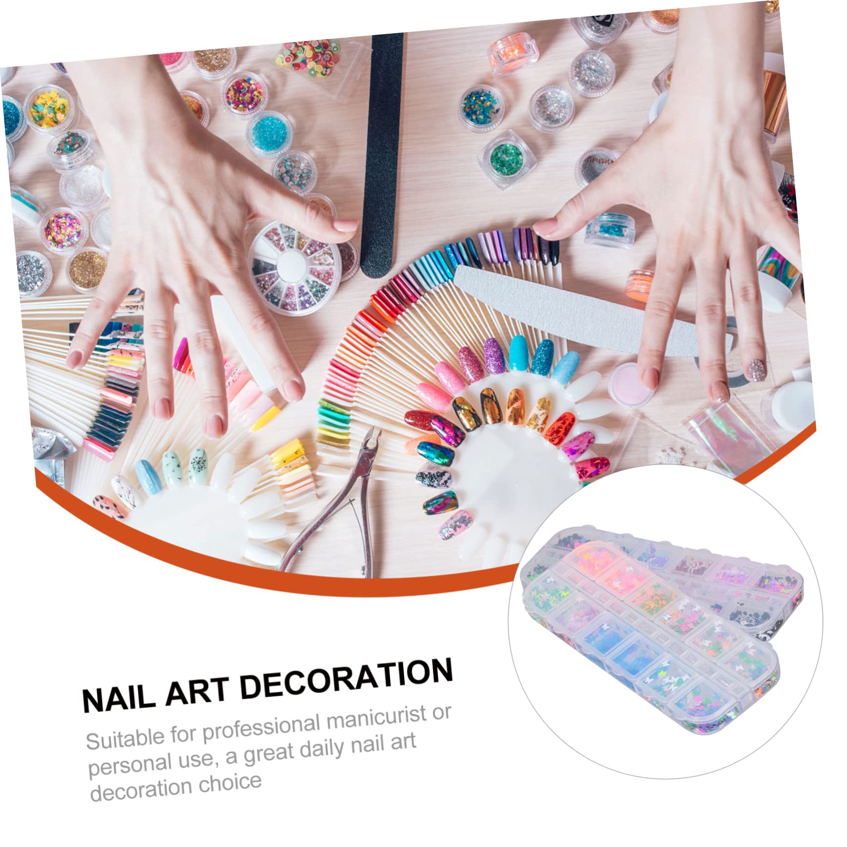 IWOWHERO Nail Sequins Glitter Chic Nail Stickers for Gel Nails Cute Nail Art Stickers in 12 Strip Sheets