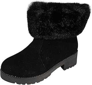Generisch Invierno Color sólido cremallera tacón grueso zapatos calientes botas cortas