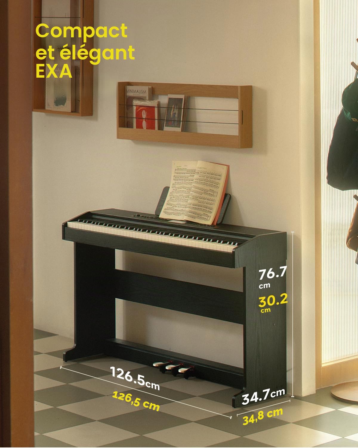Donner DDP-95 Piano numérique pour débutants avec clavier lesté de 88 touches, piano de taille normale avec Bluetooth, enregistrement, écran LCD, 600 sonorités/rythmes, 3 modes d'apprentissage, noir