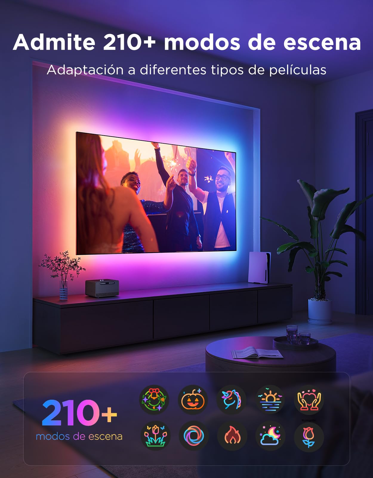 Govee Luz LED Trasera TV 2 para TVs 32-70 pulgadas | RGBWIC 4,4m Recortable, Fácil Instalación, 210+ Modos, Compatible con Matter, Sincronización Musical