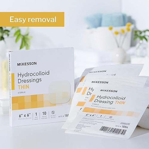 Miniatura 5 de McKesson Aderezo hidrocoloide, estéril, delgado, 6 x 6 pulgadas, 10 unidades, 20 paquetes, 200 en total