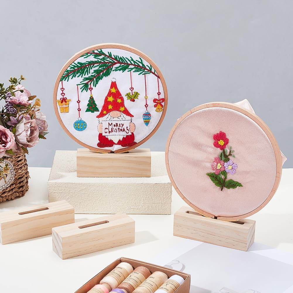 AHANDMAKER 4Pcs Embroidery Display Stand 4.33 x 1.32 Inches Rectangle Wooden Base Tier Groove Design Cross Stitch Hoop Frame Stand for Cross Stitch Accessories Decor