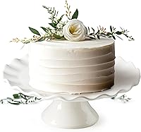 YHOJOY 10 Inch White Porcelain Cake Stand with Ruffle Trim - Ideal for 8 Inch Cakes, Tea Parties, Cupcakes & Dessert Displays
