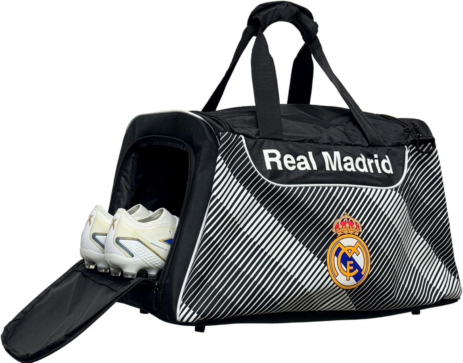Real Madrid Soccer/Football Travel Duffle Bag – Black & White Sports Gym Bag