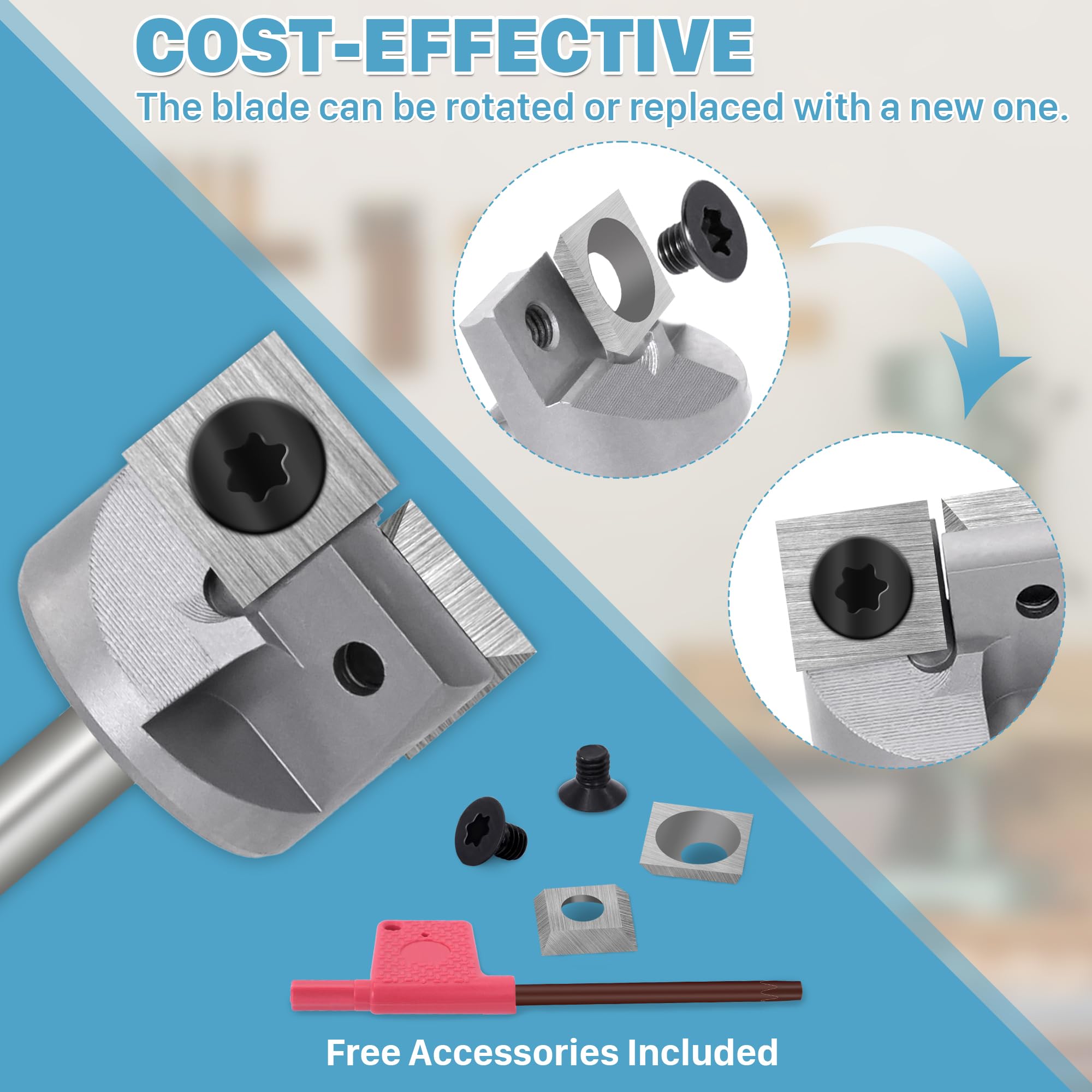 KEENTECH Fraise à défoncer de surface CNC à tige de 6,35 mm – Pointe en carbure de tungstène de qualité industrielle, inserts remplaçables à 2 ailes, foret d'aplatissement de dalle pour le travail du