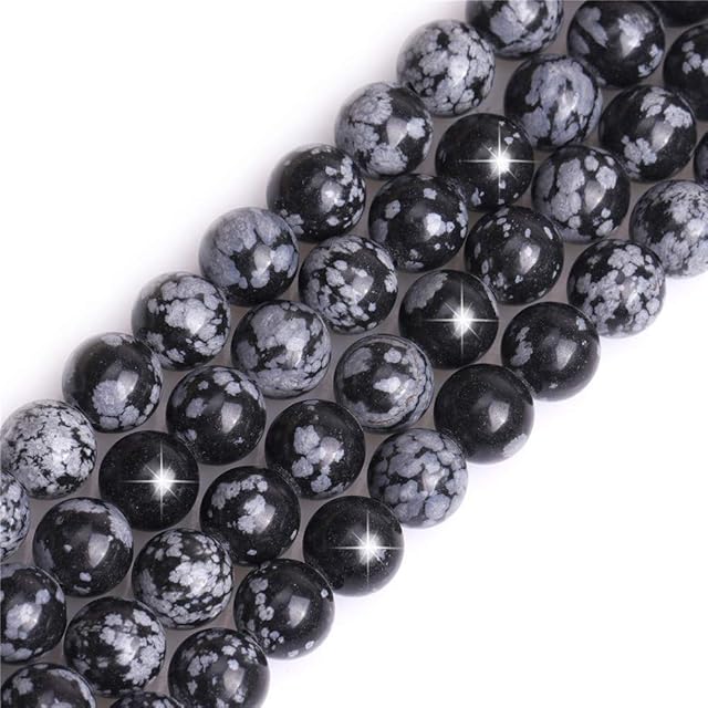 GEM-INSIDE CREATE YOUR OWN FASHION Natural Snowflake Obsidian Jasper Gemstone Semi Precious Round 8mm Loose Beads for Jewellery Making DIY Bracelet Necklace Crafts 15''