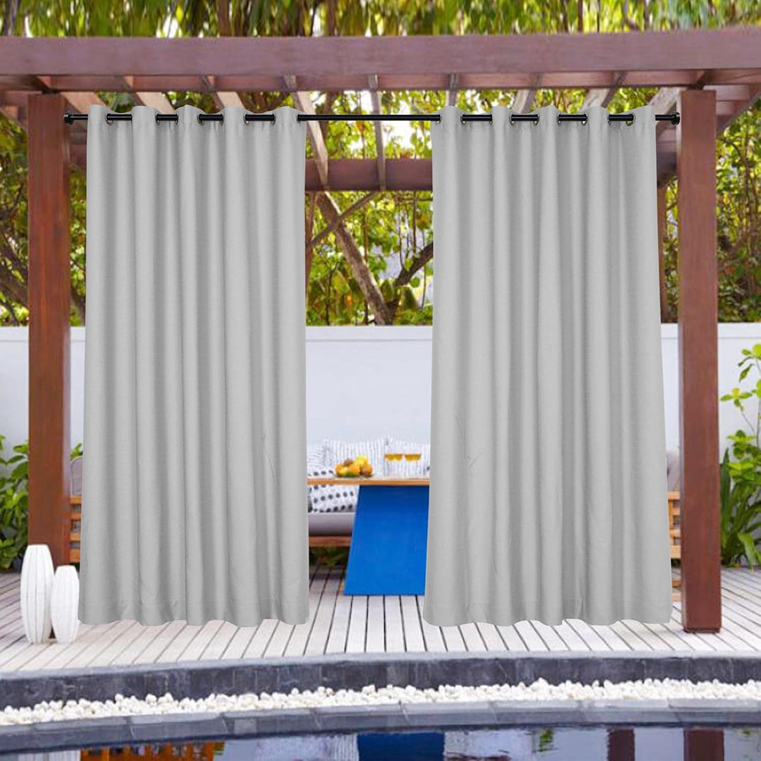 Frelement Windproof Curtains Extra Wide 150 inches Curtains Grommet Curtains Privacy Protection Waterproof Drapes Outdoor Linen Look Curtains for Gazebo, Grey, 150" W x 102" L, 1 Panel