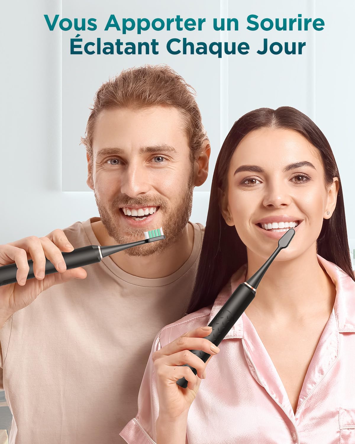 Brosse À Dent Électrique Soniques pour Adultes - Brosse A Dent Sonique avec 8 Têtes de Brosse et Étui de Voyage, 5 Modes, Étanche IPX7, Brosse A Dent Electrique de Voyage Rechargeable, Noir