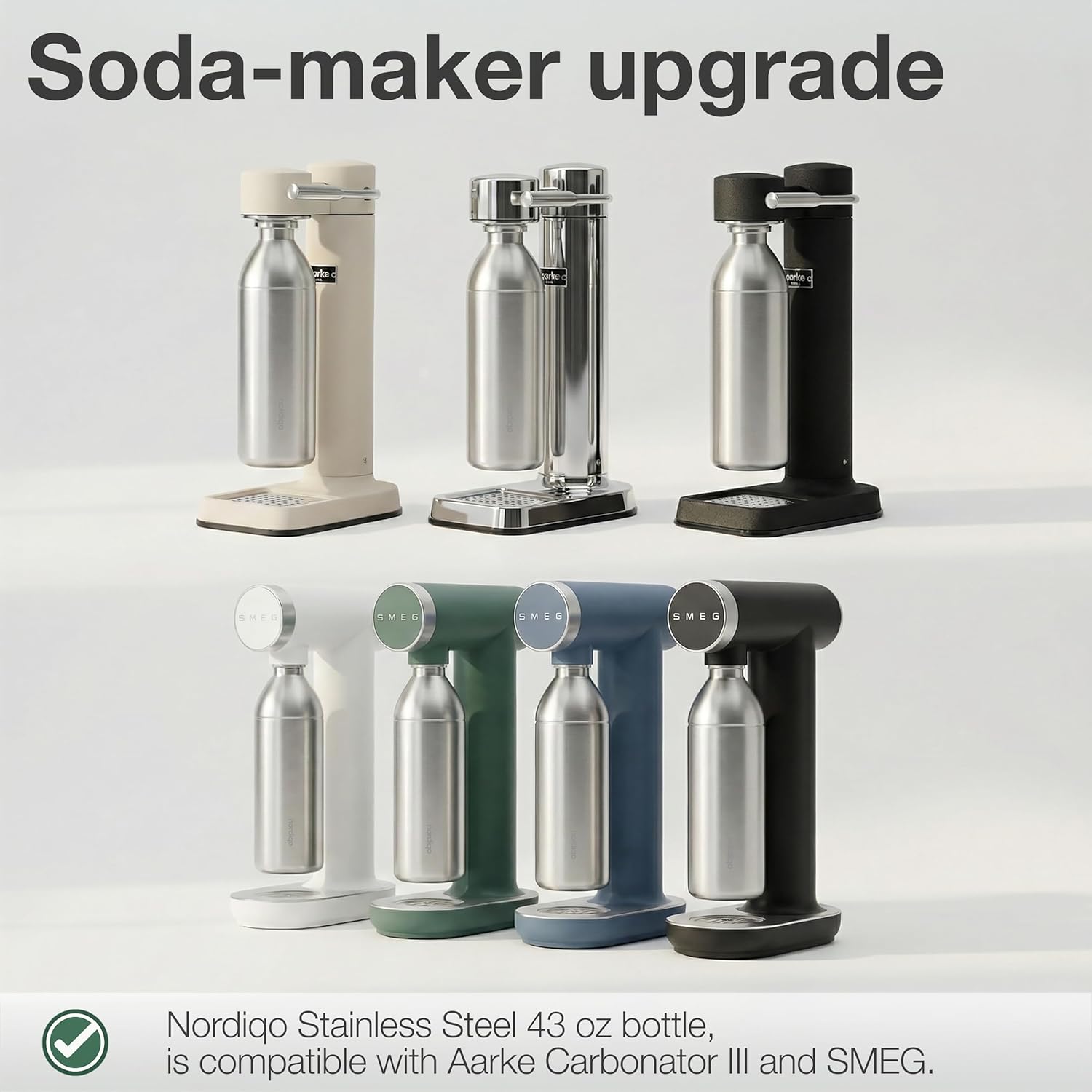 Stainless Steel Carbonating Bottle 43 oz | Compatible with Aarke Carbonator 3 (Not Pro) and SMEG Soda Makers | No Expiration | Plastic-Free | Dishwasher Safe | Replacement Bottle | 2x Steel - Image 3