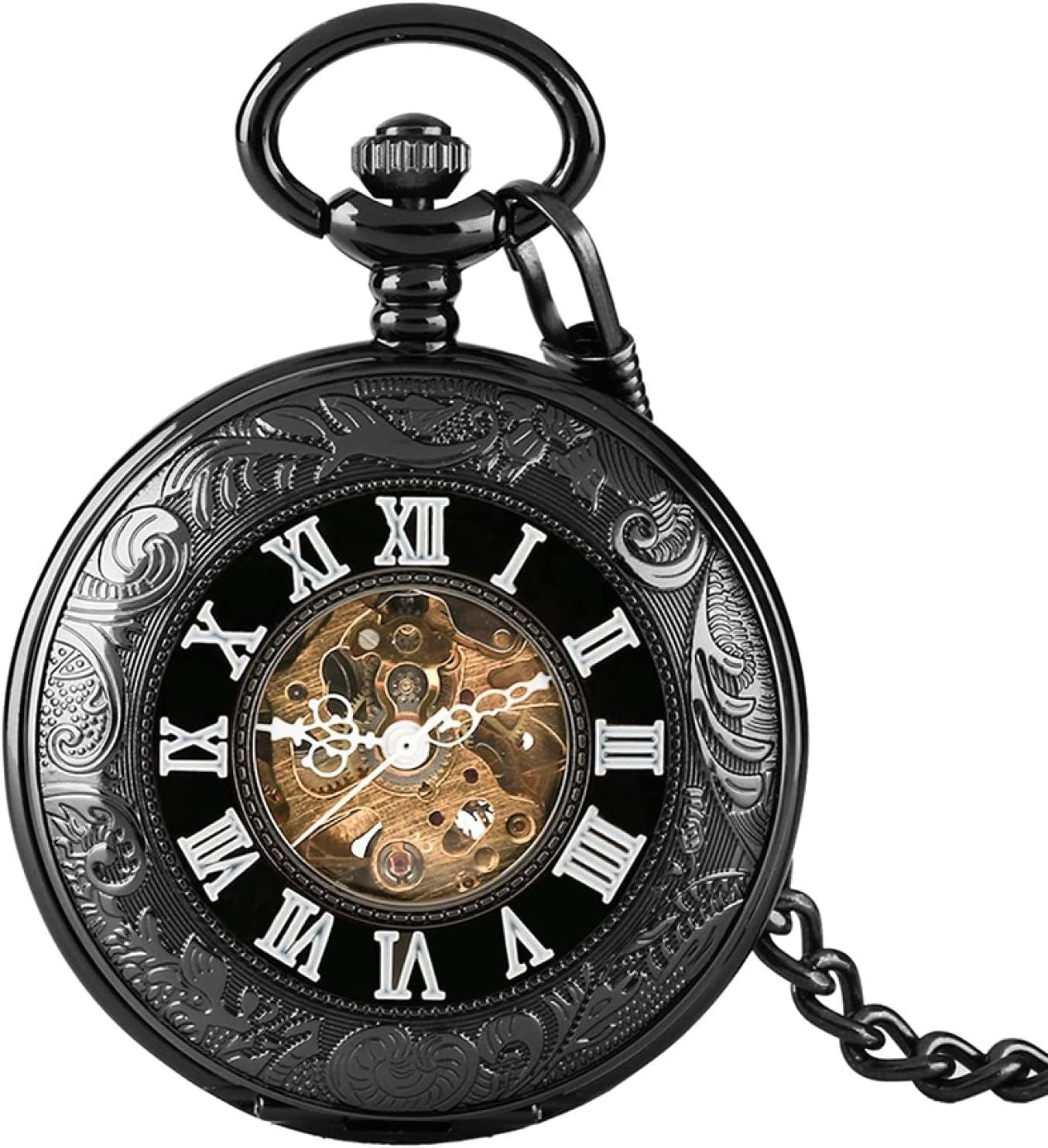 Montre De Poche Mécanique Homme - Style Londres Vintage, Cadran Squelette Chiffres Romains, Chaîne Amovible - Cadeau Élégant