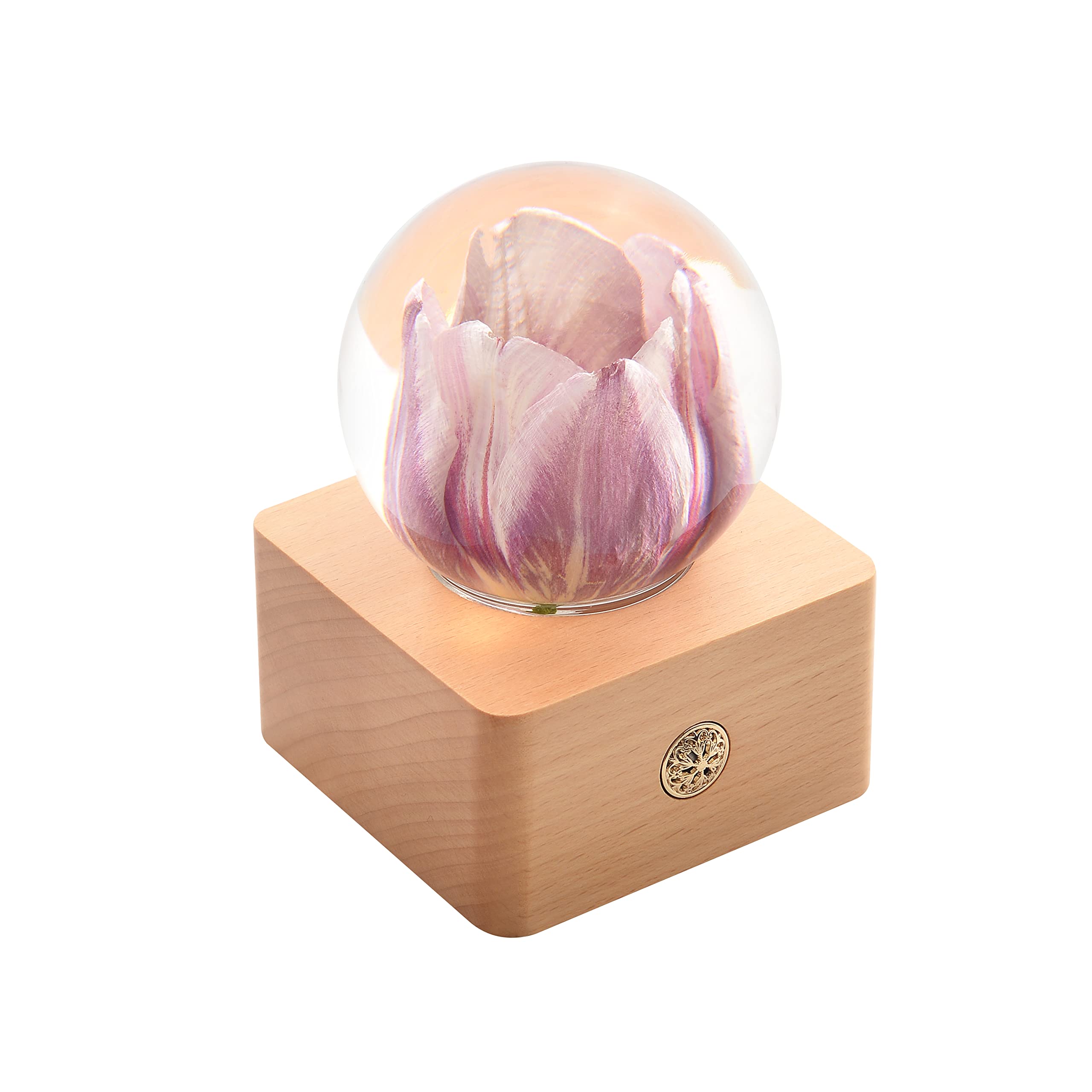 MISS LI GARDEN Forever Flowers Pink Tulip in 3D Crystal Ball Elegant Present for Girlfriend Wife Mom Women Enchanted Birthday Anniversary Wedding Home Decor