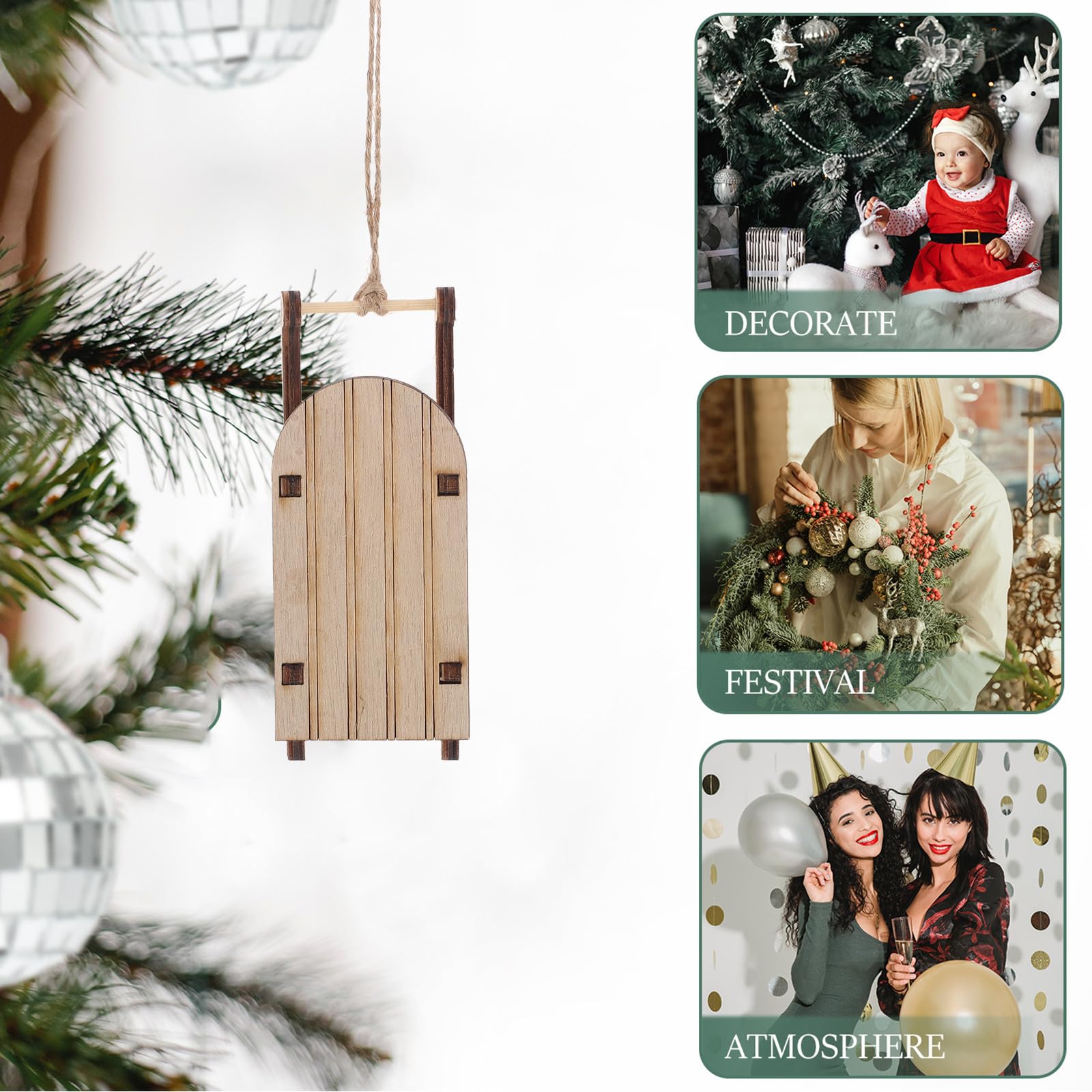 Toyvian 60 Stück Kleiner Weihnachts Holzschlitten Ornament als