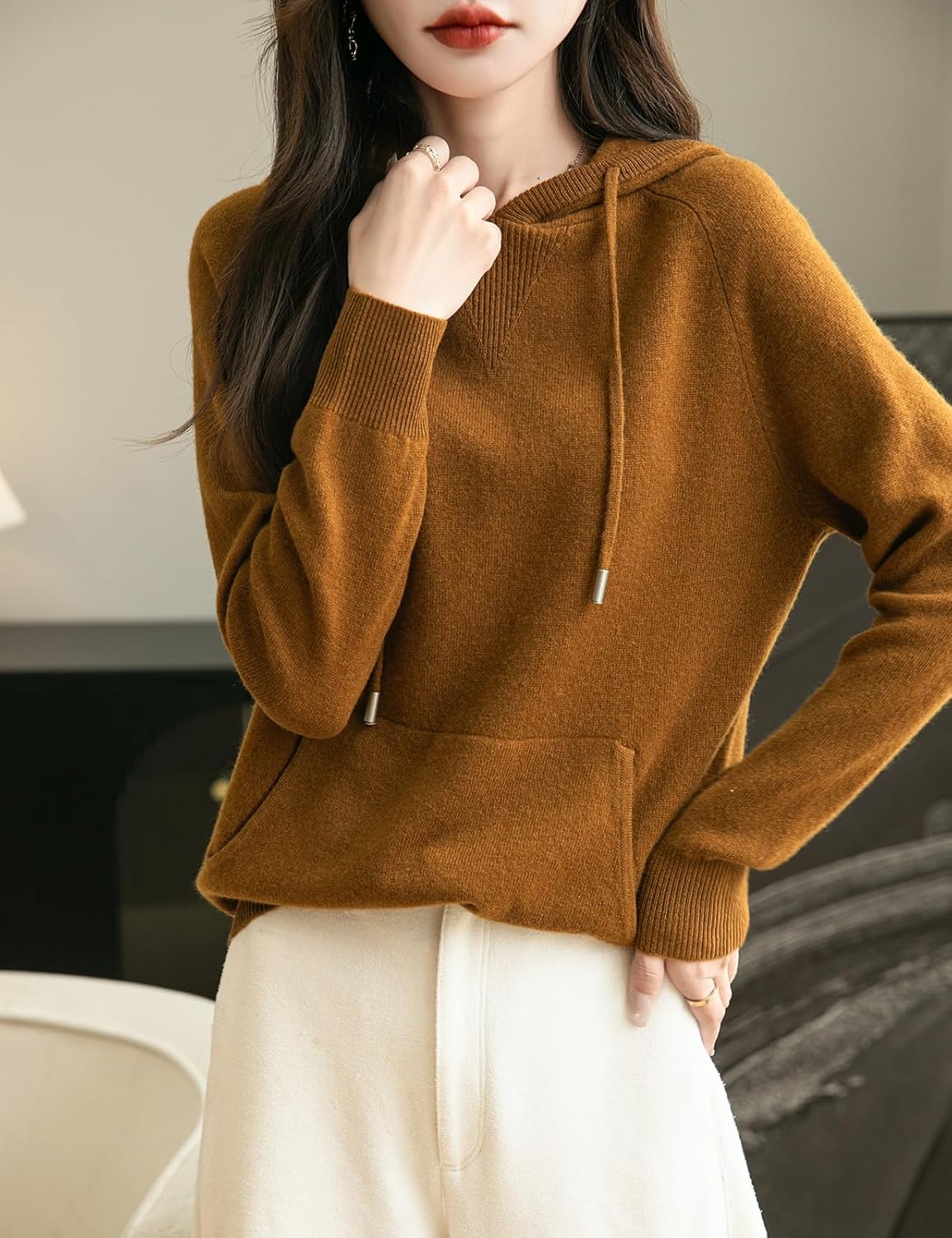 Chanyarn Women's 100% Merino Wool Hoodies 2025 Fall Winter Warm Soft Sweater Long Sleeve Knitted Sweatshirt with Pocket - Image 3