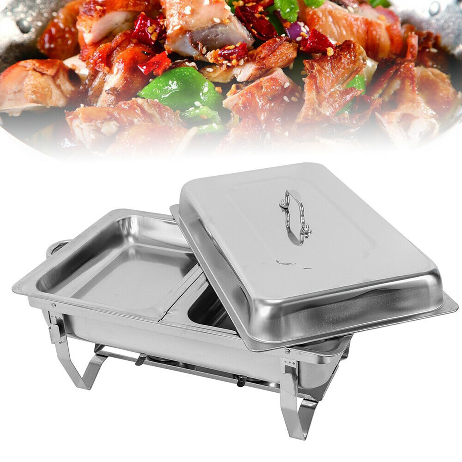 Chafing Dish, contenitore termico per alimenti, in acciaio inox, 7,5 l, scalda buffet, con coperchio, supporto pieghevole, serbatoio del carburante e ciotola per acqua, per buffet, feste di famiglia,
