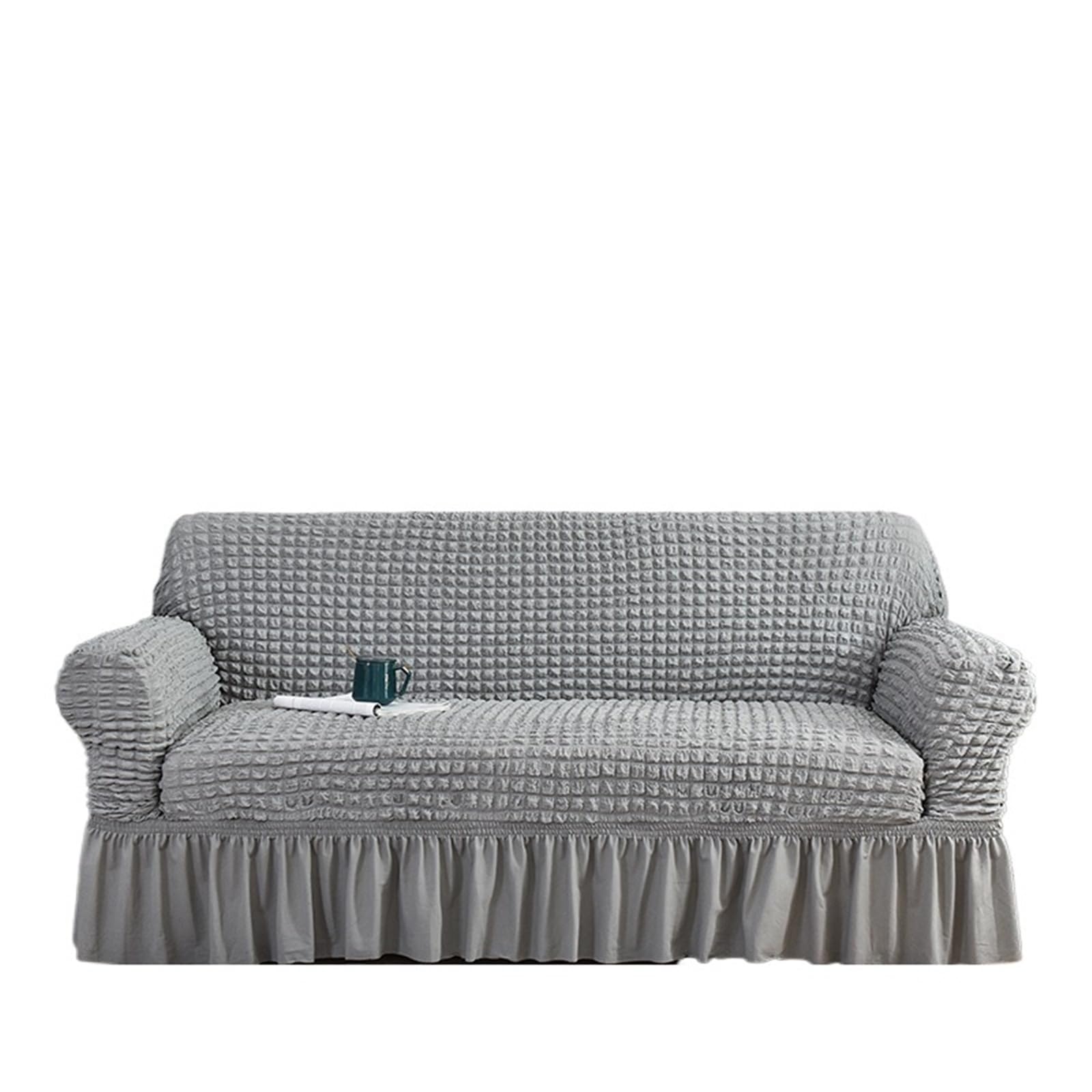 SUBLXPoten Sofa Cover with Skirt Dark Brown Plaid Skirt Elastic Sofa Cover for Living Room 2 3 4 Seat Armchair L Shape Furniture(Color 2,3-seater 190-230cm)