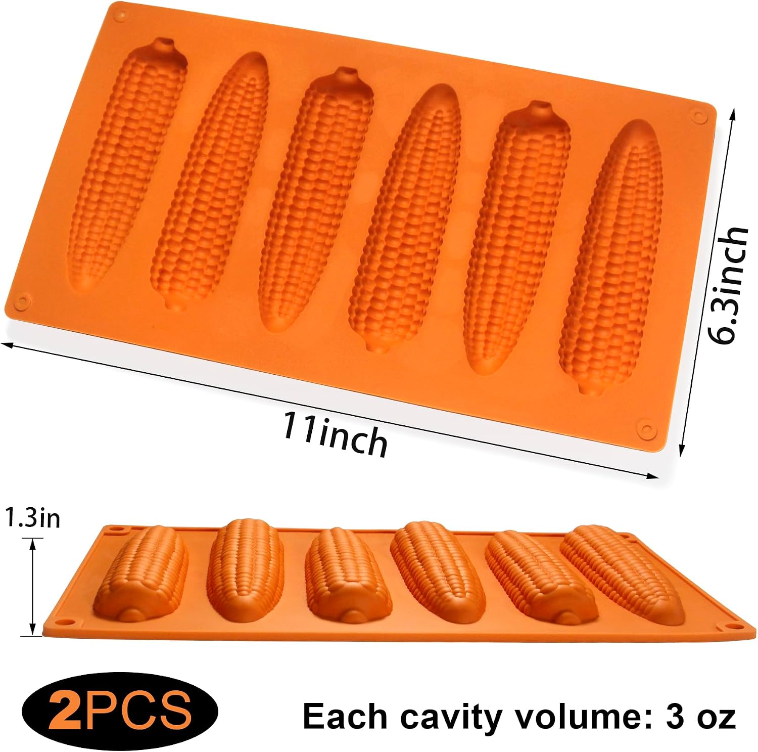 Corn Stick Bread Pan, Silicone Corn Cob Bread Molds for Baking,Cornbread Pan for baking Golden Brown 2Pack