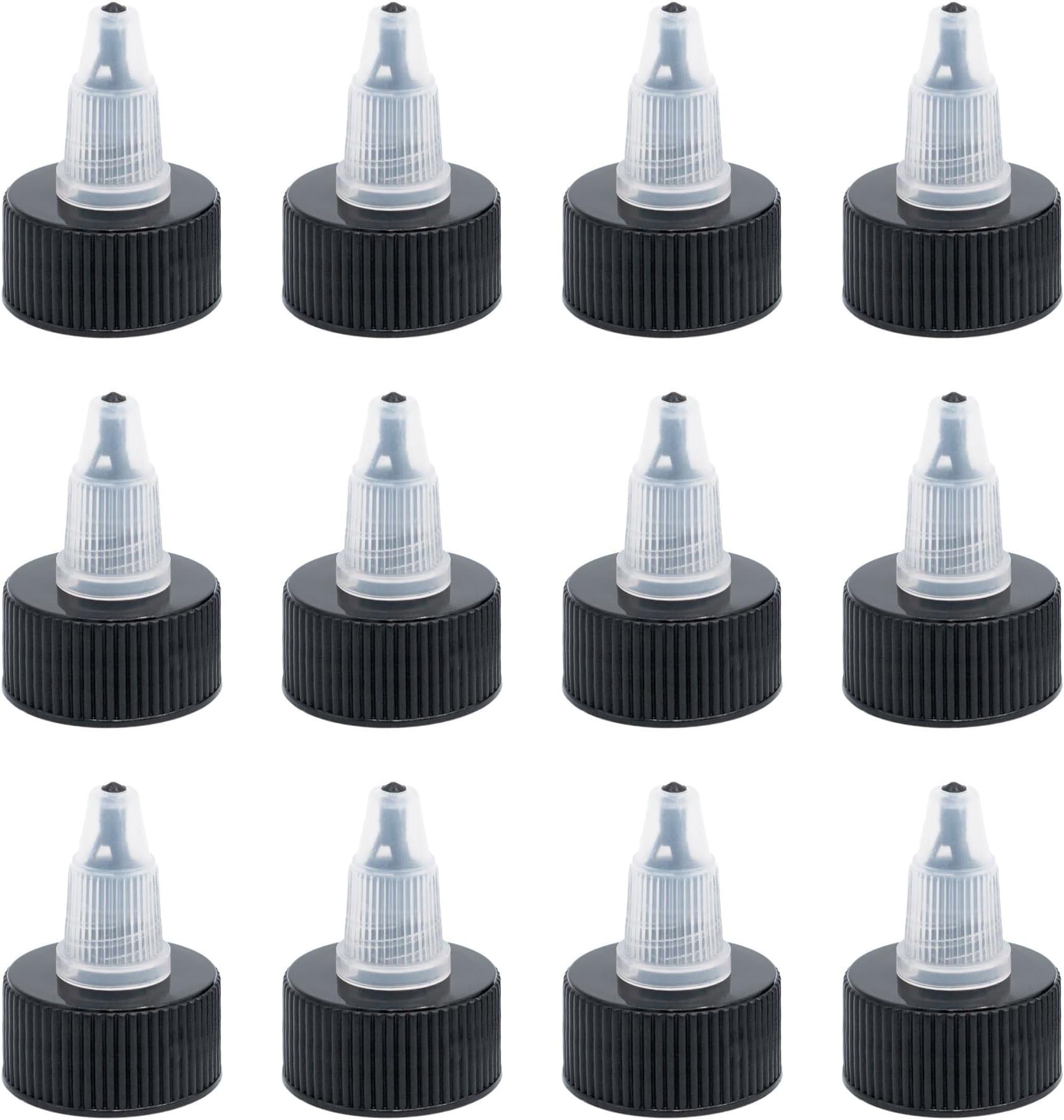 Leather Hero Black & Natural Twist Top Caps, Bottle Cap Size (24/410) Replacement Caps for Squeeze Bottles Angelus Paint Bottles, Dispensing Caps for Crafts, Art, Glue and More - 12 Pack