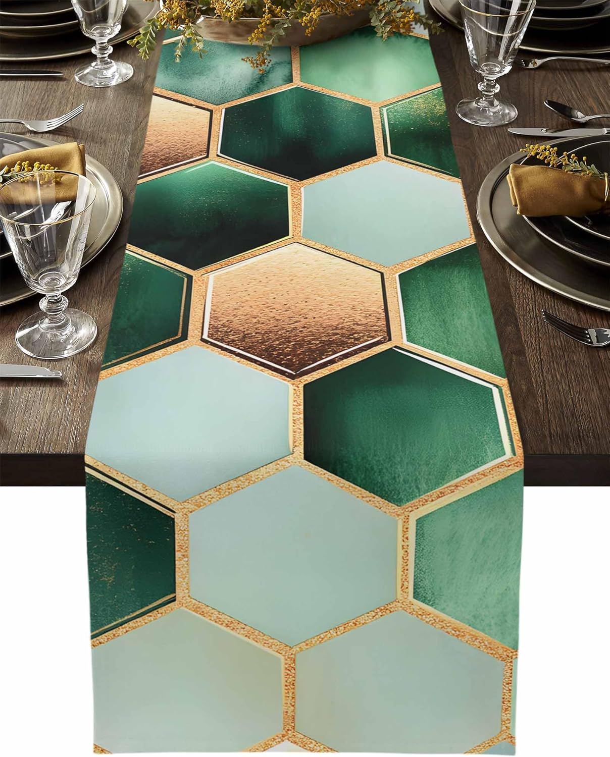 Modern Geometric Gradient Hexagon Table Runners 13x120 Inches Long Linen Burlap Table Runner, Colorful Collage Art Table Cover Dresser Scarf for Kitchen Dining Holiday Party Wedding Gathering