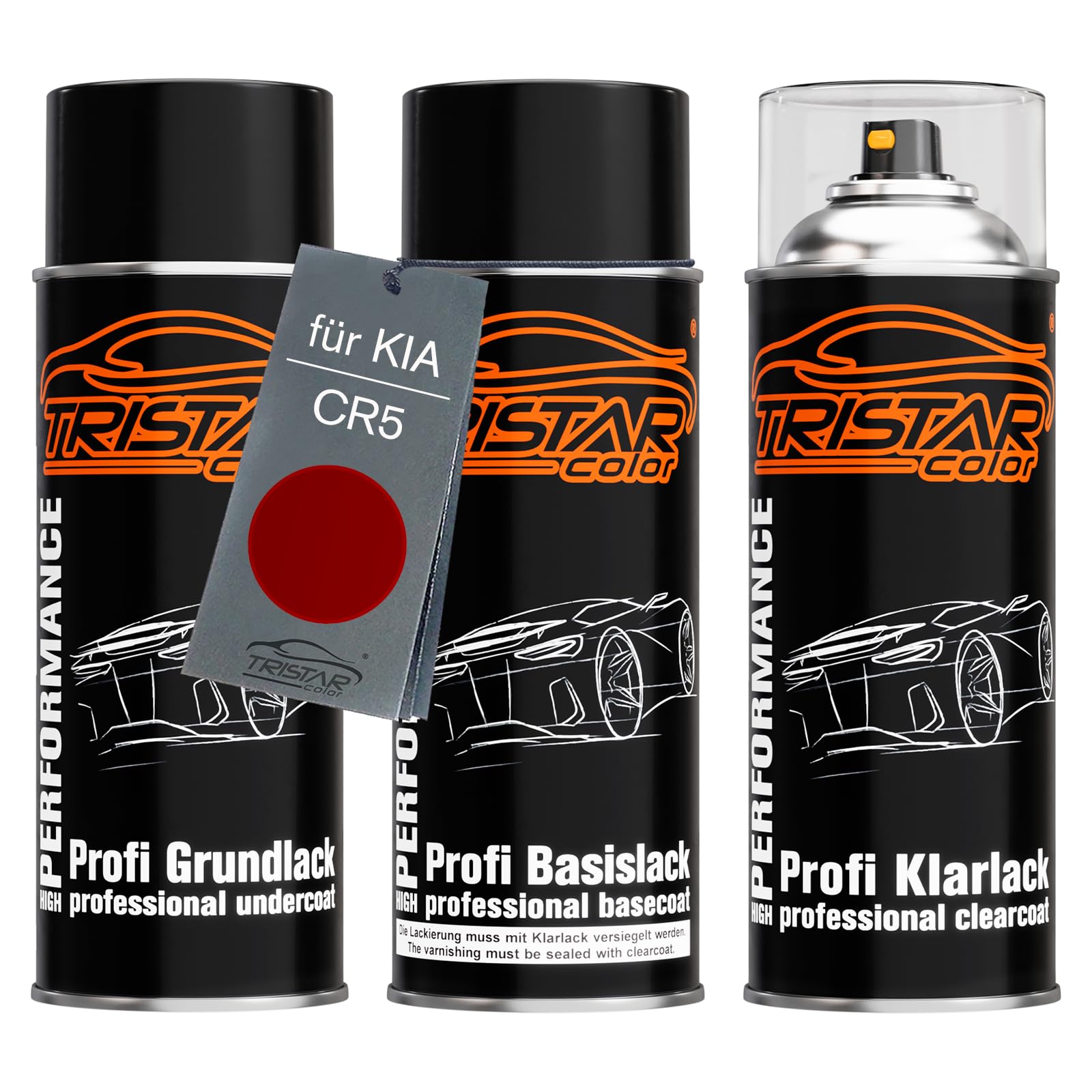 TRISTARcolor Pintura automotriz Set de botes de spray para KIA CR5 Runway Red Perl Fondo pintura base pintura transparente aerosol 400 ml