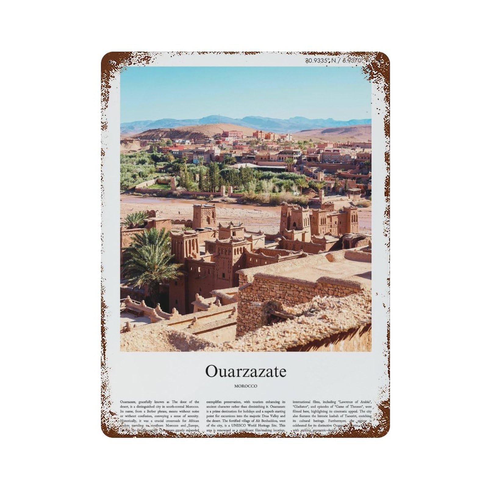 xiaoxiaoshen Ouarzazate Morocco City Scenery Wall Decor Art Metal Tin Poster Modern Home Decor Art Home Bar Shop Decorations Vintage Sign 40x30cm