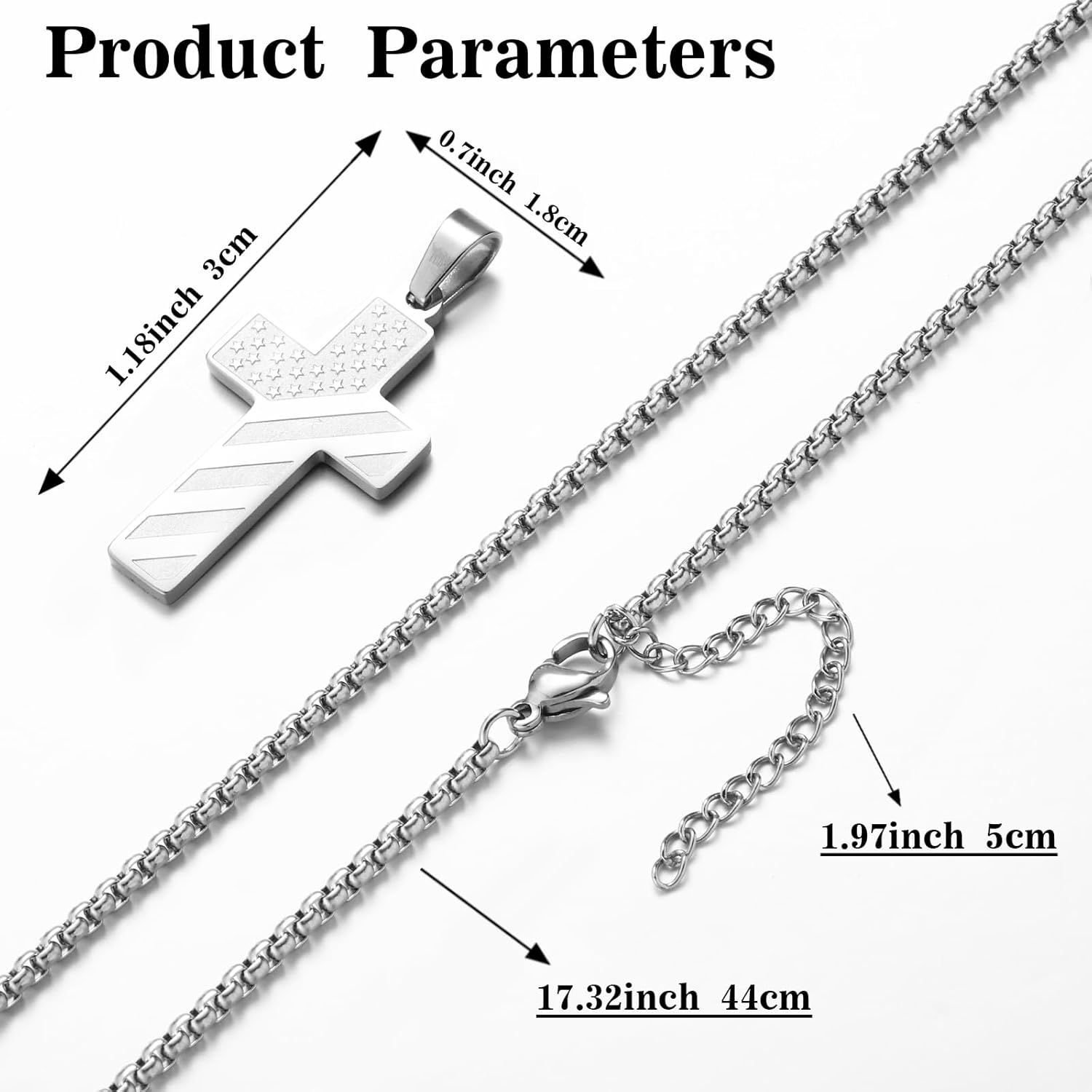 18+2 Inch Stainless Steel Cross Necklace Black American Flag Pendant – Bible Verse Christian Religious Necklaces Jewelry - Birthday Baptism Valentine Military Gift for Teens Grandson Son - Image 4