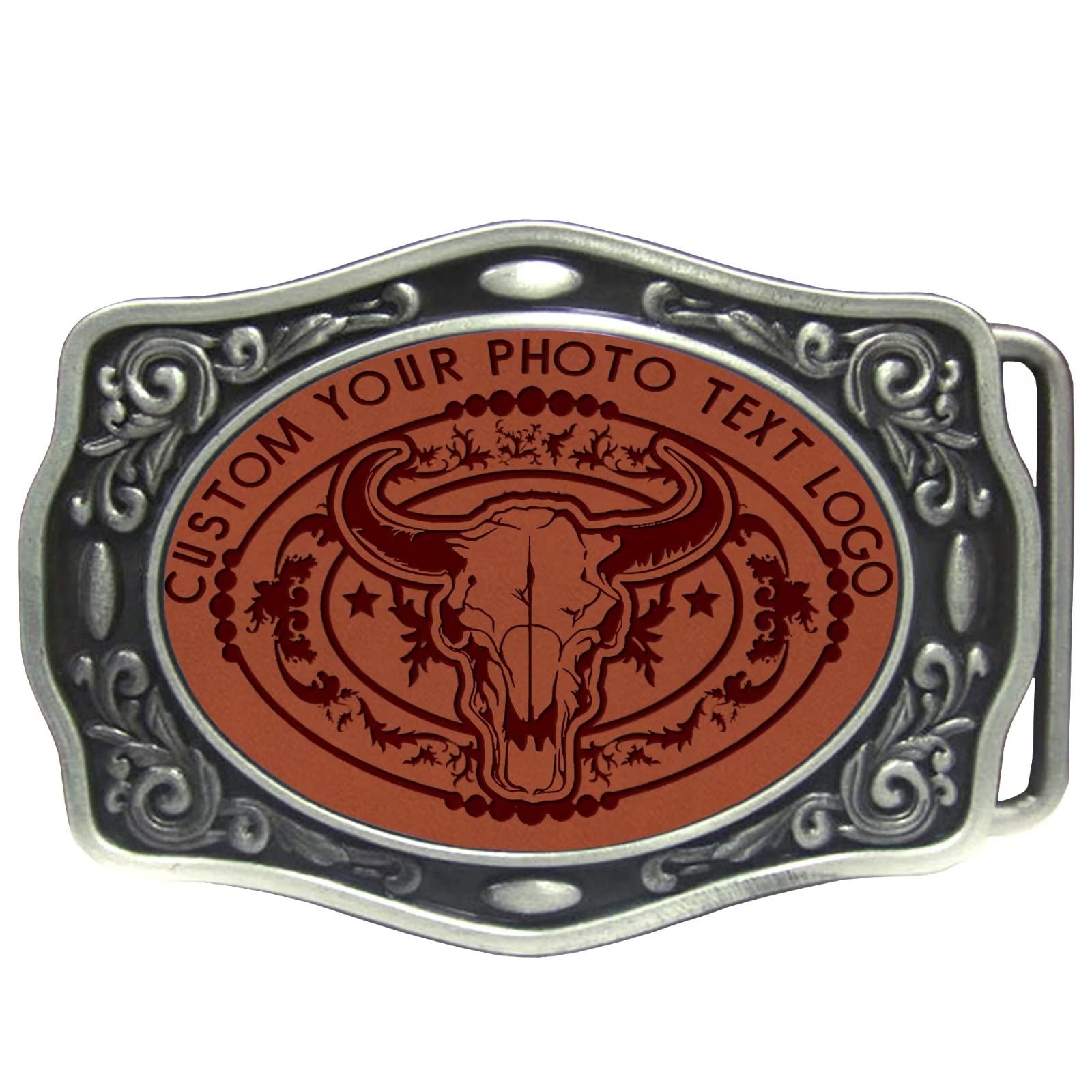 Custom Tooled Leather Belt Buckle Your Own Design Text, Photos, Image Logo Names Or Initials