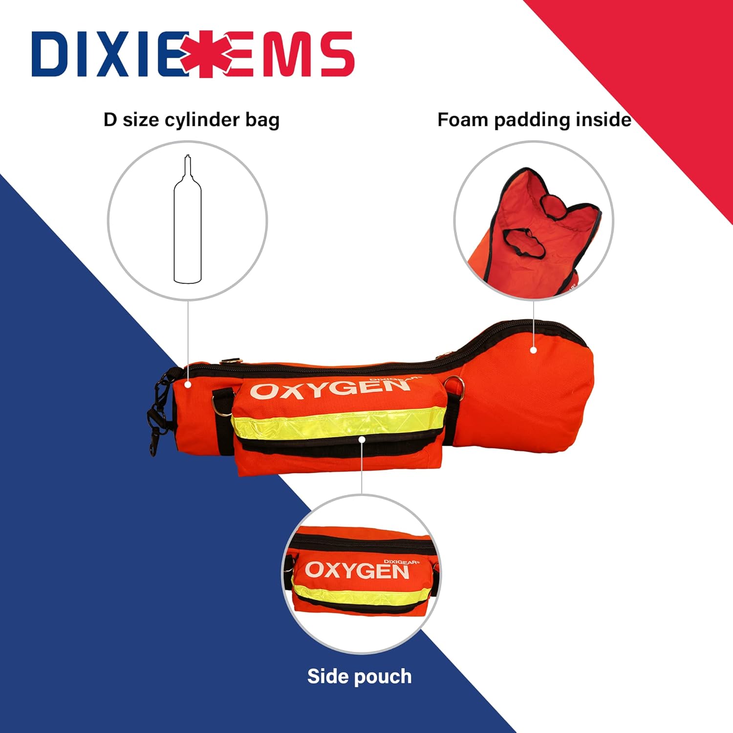 Dixie Ems O2 Shoulder Bag for D Size O2 Cylinder and Supplies, Oxygen Tank Carry Pack with Padding