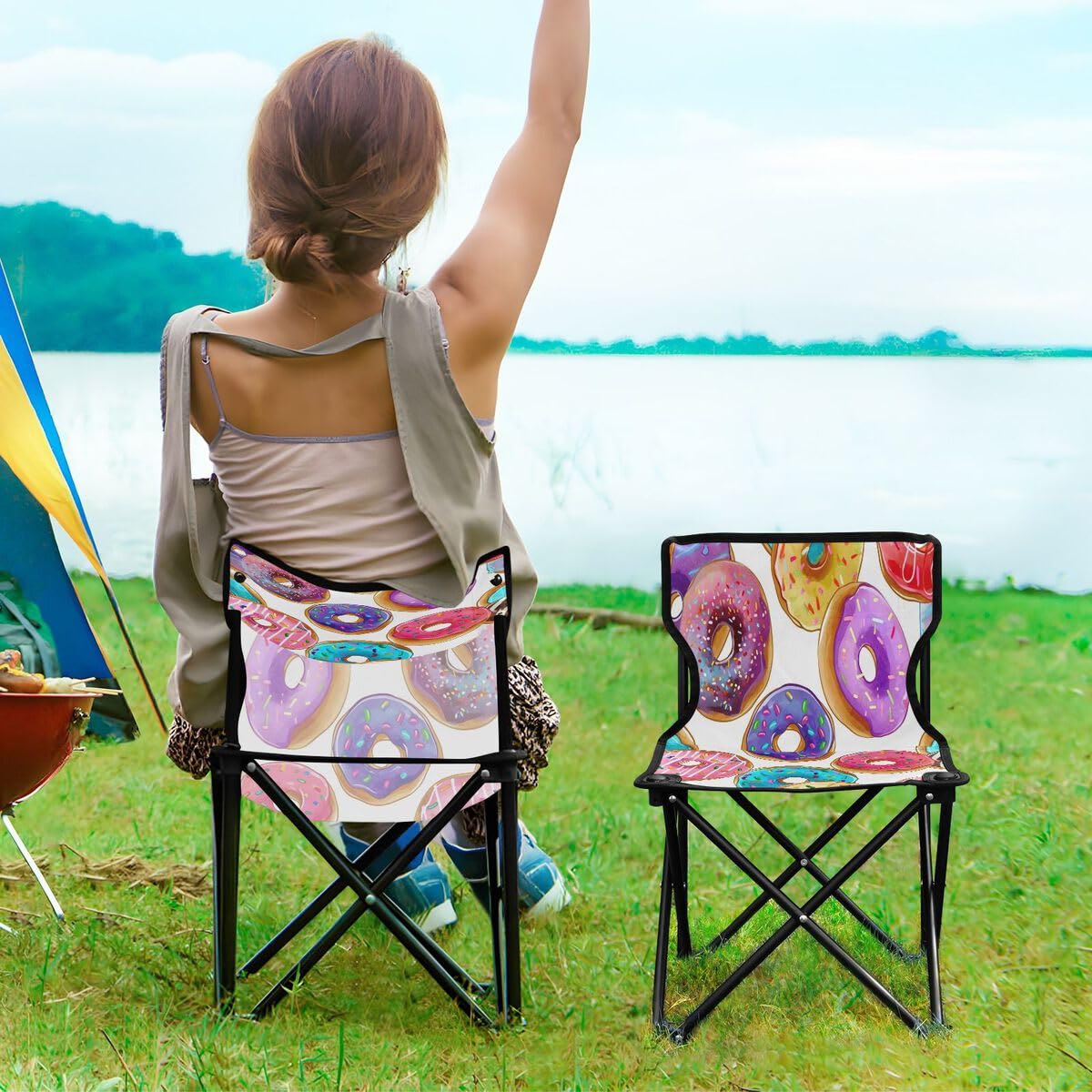 Bella sedia da campeggio pieghevole a ciambella per adulti e bambini leggera sedia pieghevole adatta per esterni. Sedie per spiaggia, prato, campeggio, pesca e giardino
