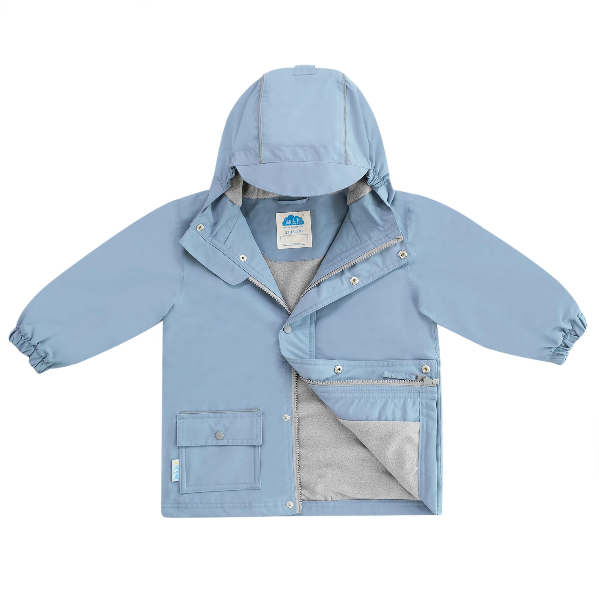 JAN & JUL Waterproof Fleece Lined Rain Jacket,Raincoat with Hood for Toddlers (Dusty Blue, Size 2T)