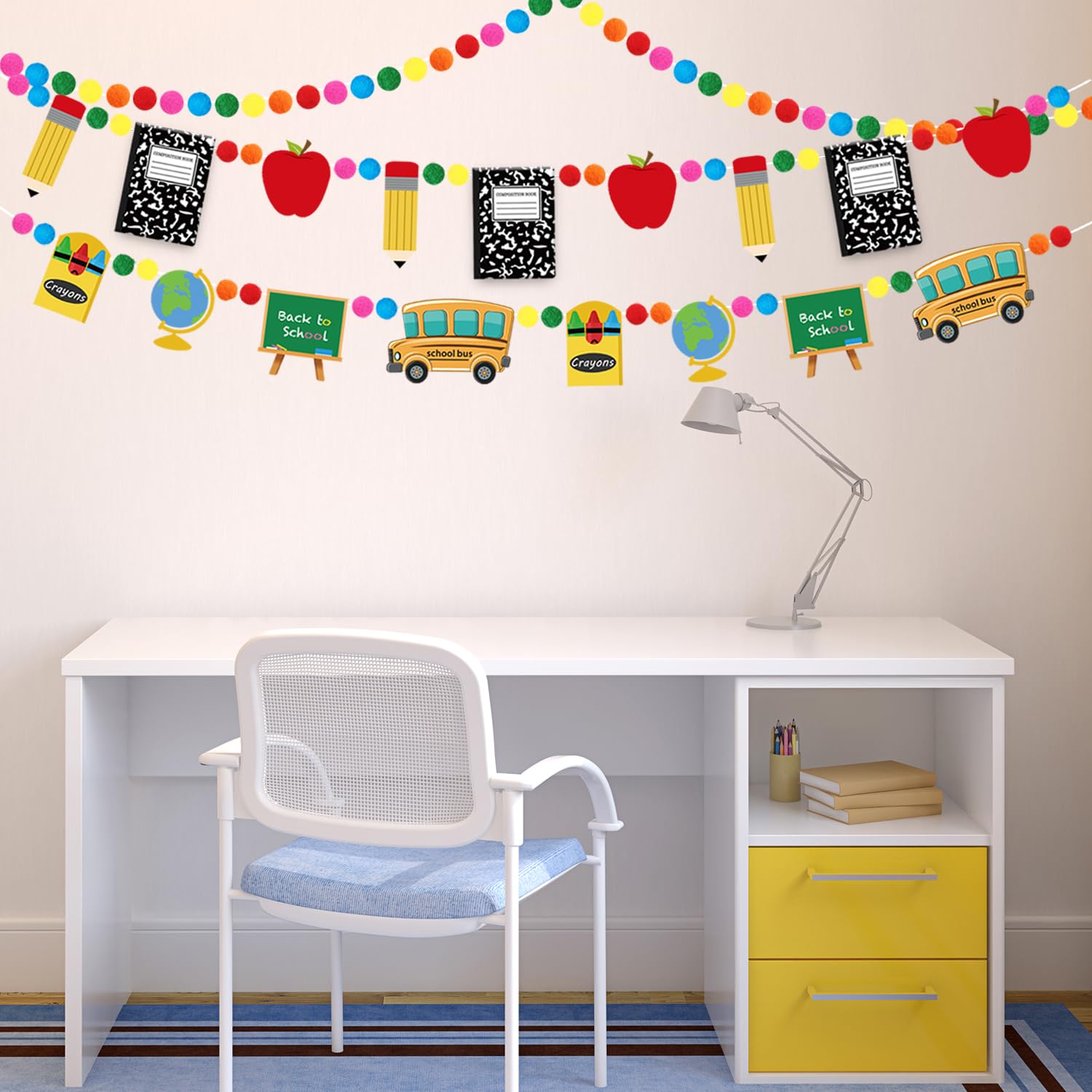 Doumeny Filzbanner, Bleistift-Banner, Apfel, Notizbuch, Filzbanner, Wimpelkette, Willkommensanfang, hängende Girlande, Klassenzimmer-Dekorationen, Banner für Zuhause, Schulanfang, Partyzubehör, 3