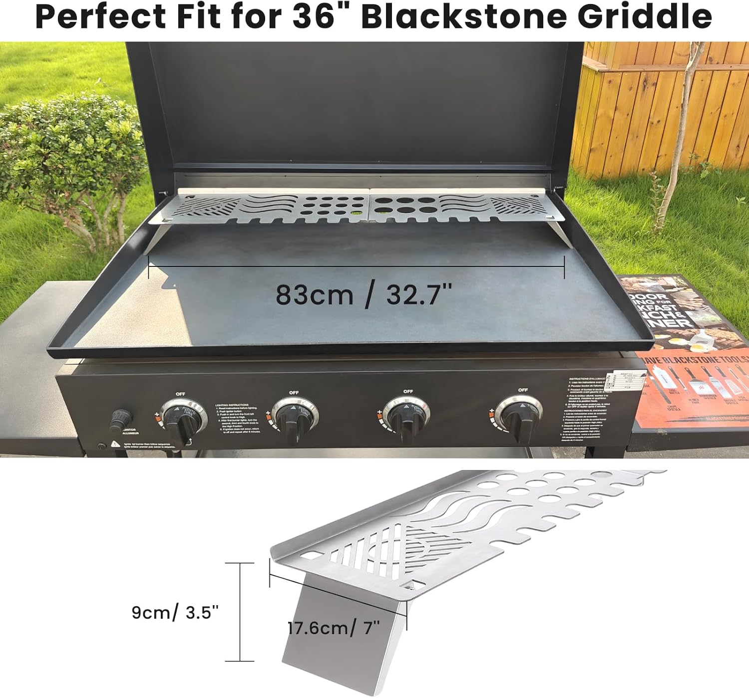 GRISUN Warming Rack for Blackstone 36 inch Griddle - Foldable Griddle Warming Rack for Blackstone Flat Top Griddle 36 inch, Multi-Compartment for Chicken leg, Steak, Veggies, 32.6" x 7" x 3.5"