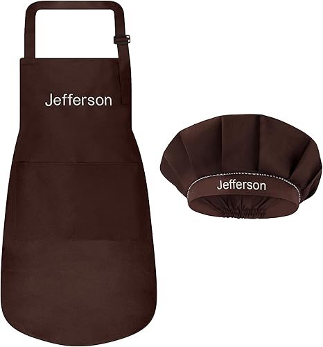 Miniatura 64 de Juego de delantal personalizado y sombrero de chef, bonito disfraz de chef para niños, delantales con bolsillos para cocinar, pintar, fiestas Negro