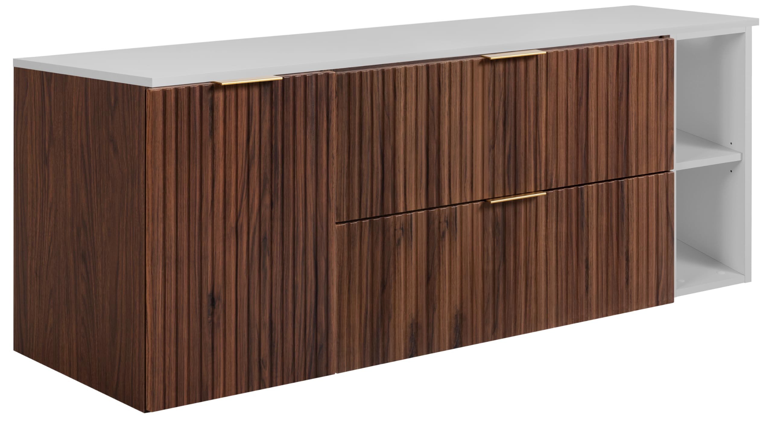 Mobile da bagno sospeso con top, Noce / Bianco, 140 x 58,6 x 46 cm
