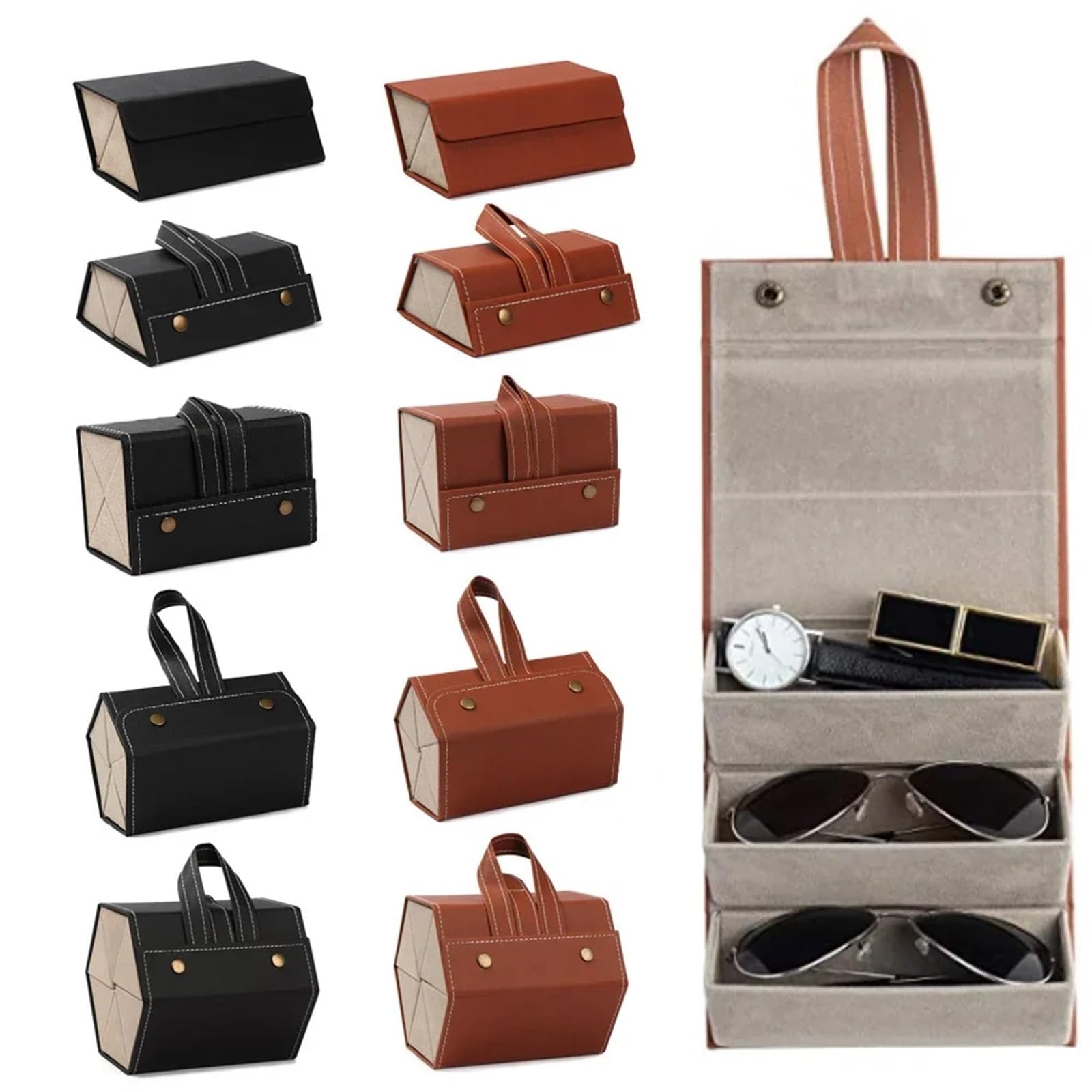 Funda Gafas Rigida Caja de gafas portátil con múltiples ranuras, organizador exhibición almacenamiento plegable for, estuche viaje cuero PU for sol, 2/3/4/5/6