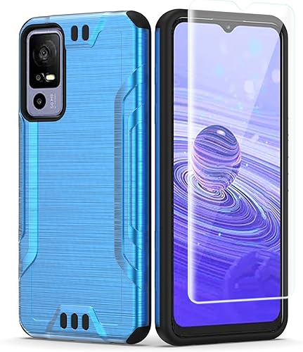 Miniatura 2 de HRWireless Funda compatible con TCL 40 XE 5G con protector de pantalla de vidrio templado HD, Ultra fuerte resistente diseño metálico híbrido doble