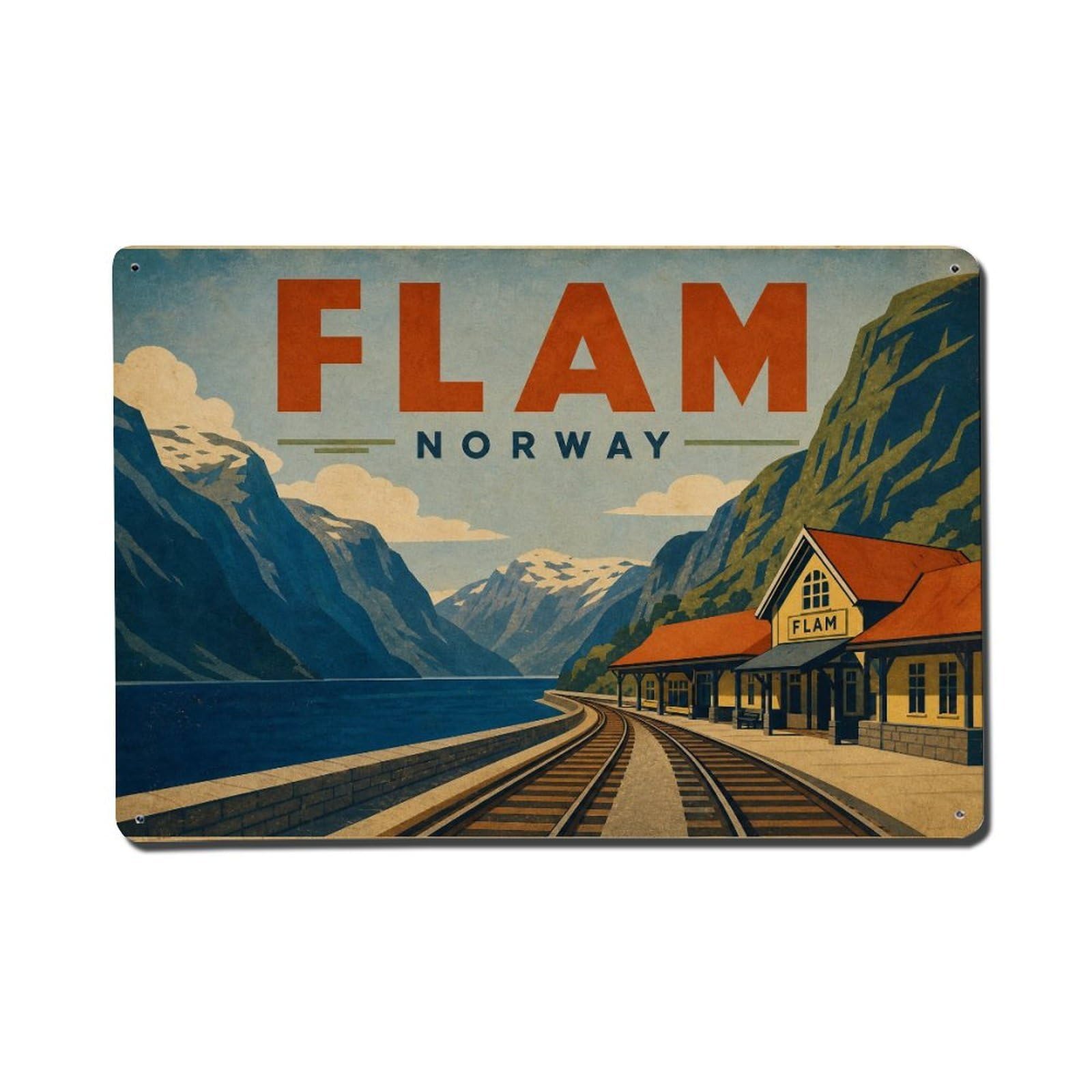 Retro Travel Norway Flam Metal Tin Sign