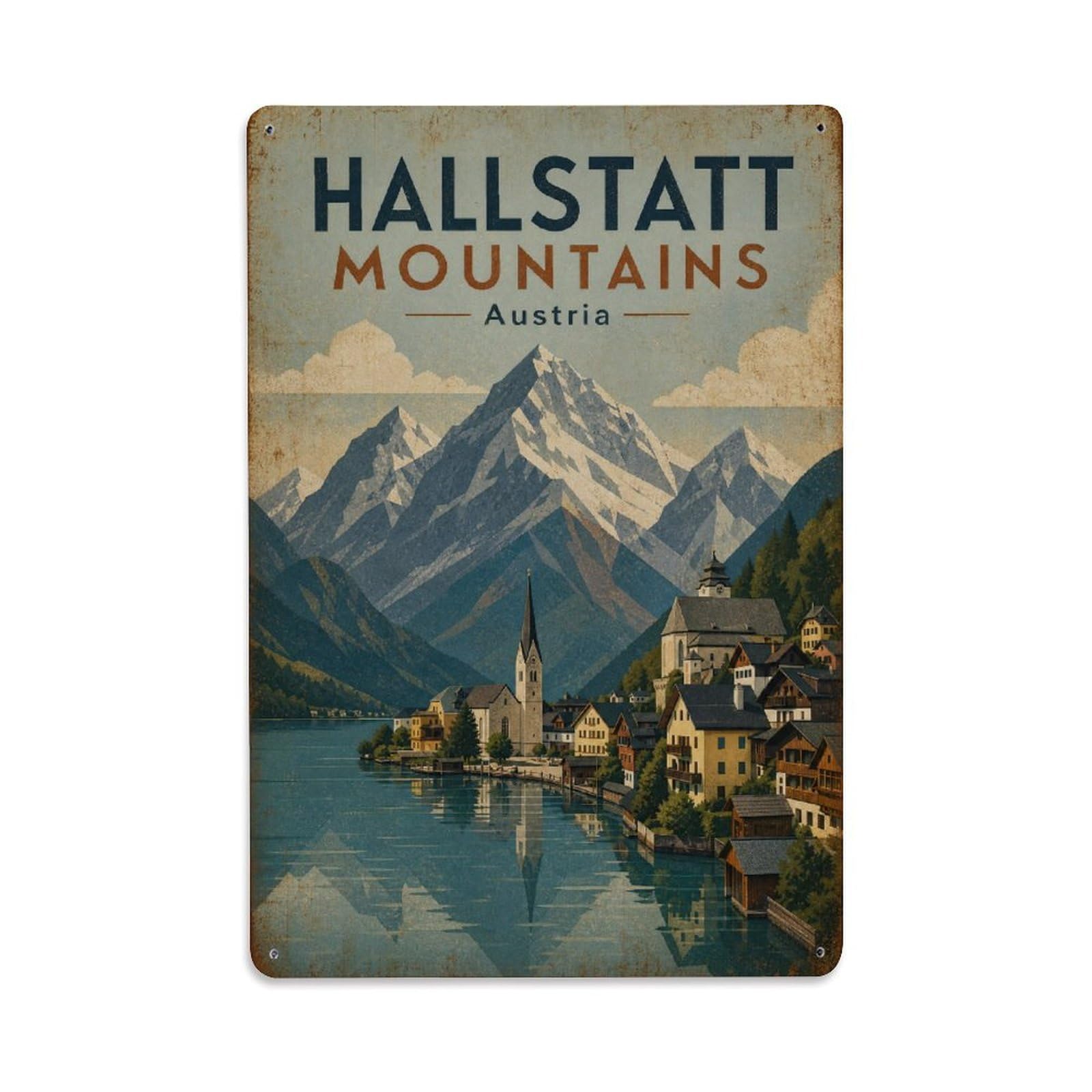 Gead 8X12inch Style Vintage Travel Hallstatt Austria Mountains Metal Tin Sign